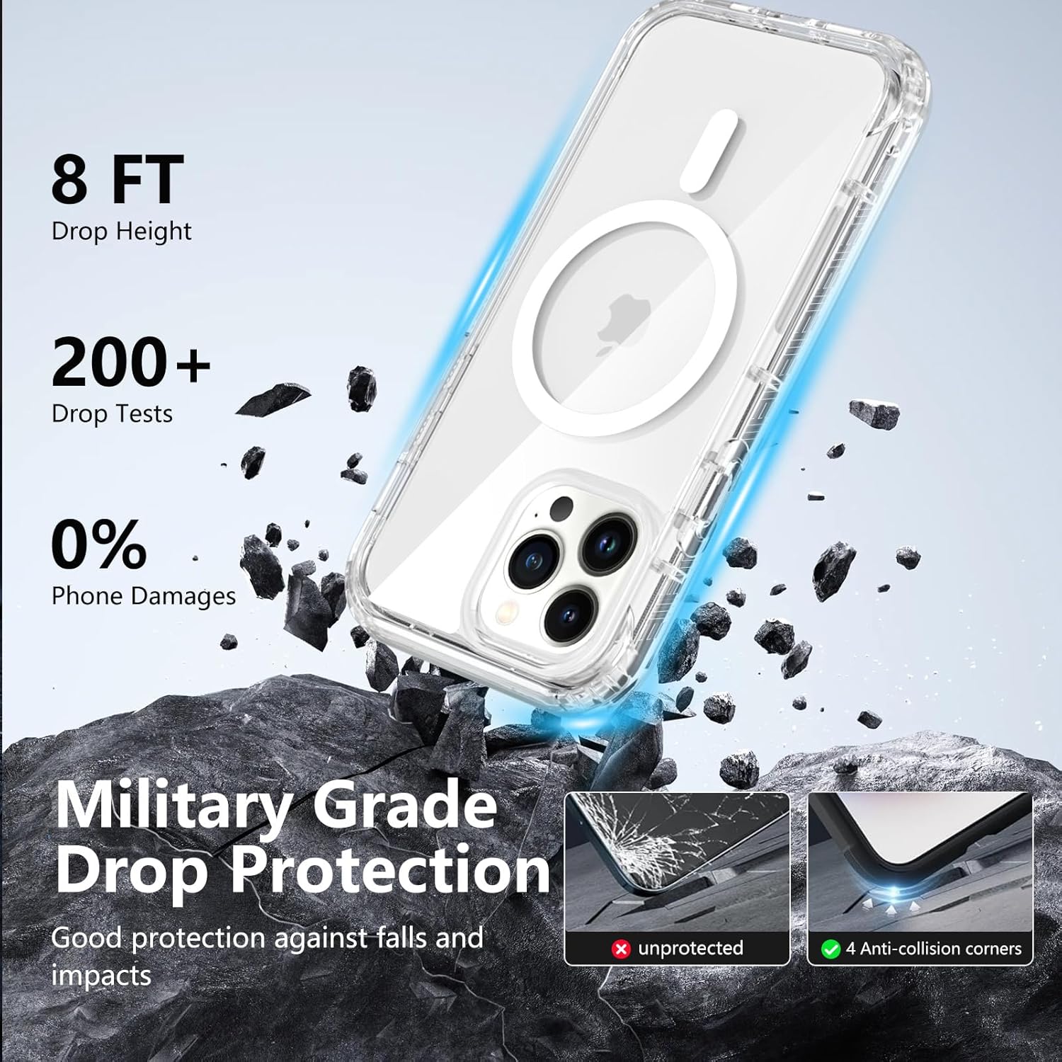 Detalle de XTCASE Coque magnétique 360° pour iPhone 16 Pro – Transparent, antichoc et protectrice avec écran intégré