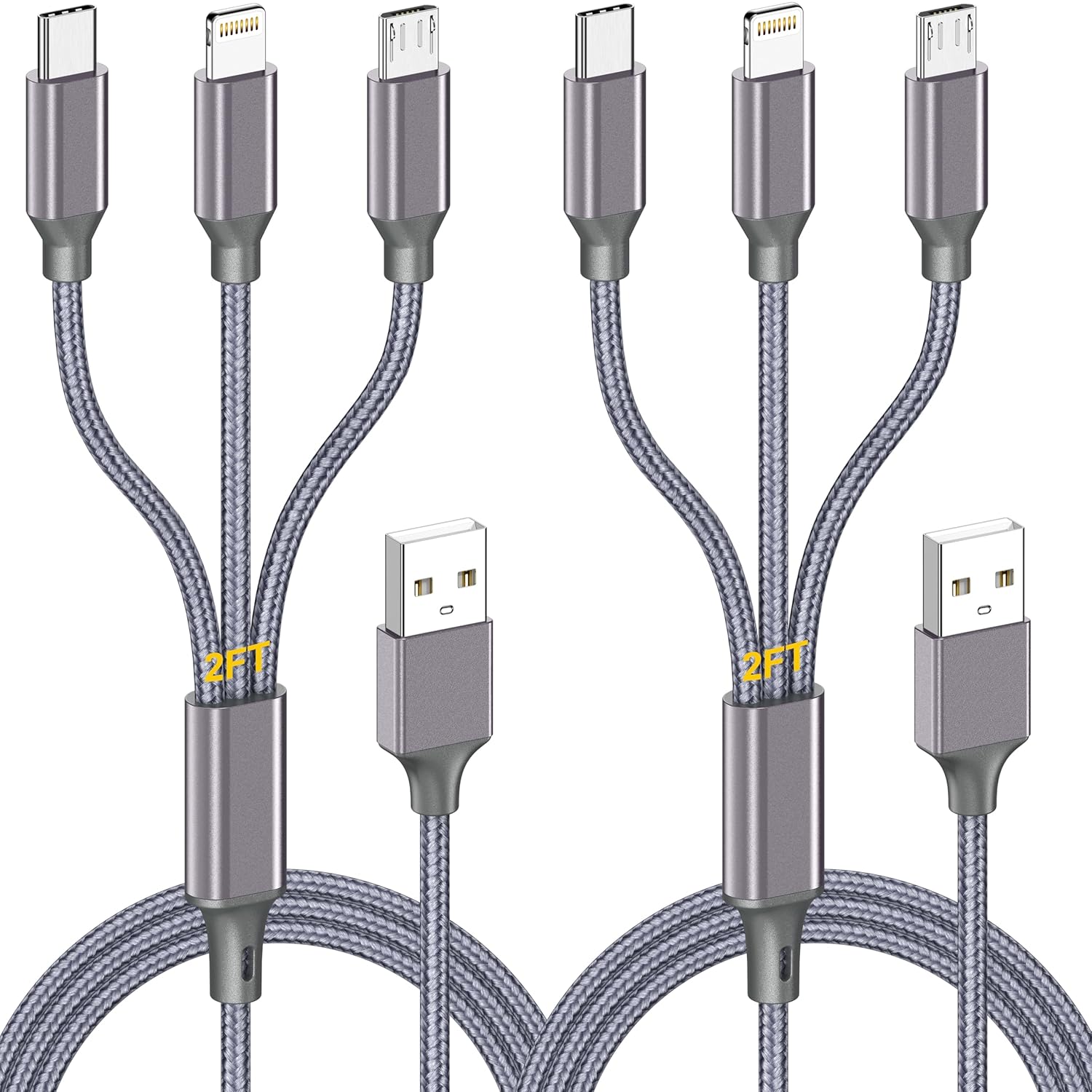 Thumbnail 6 de Multi Charging Cable (10ft 2-Pack) – 3-in-1 USB Charger Cord for Type-C, Micro USB, and Lightning Devices