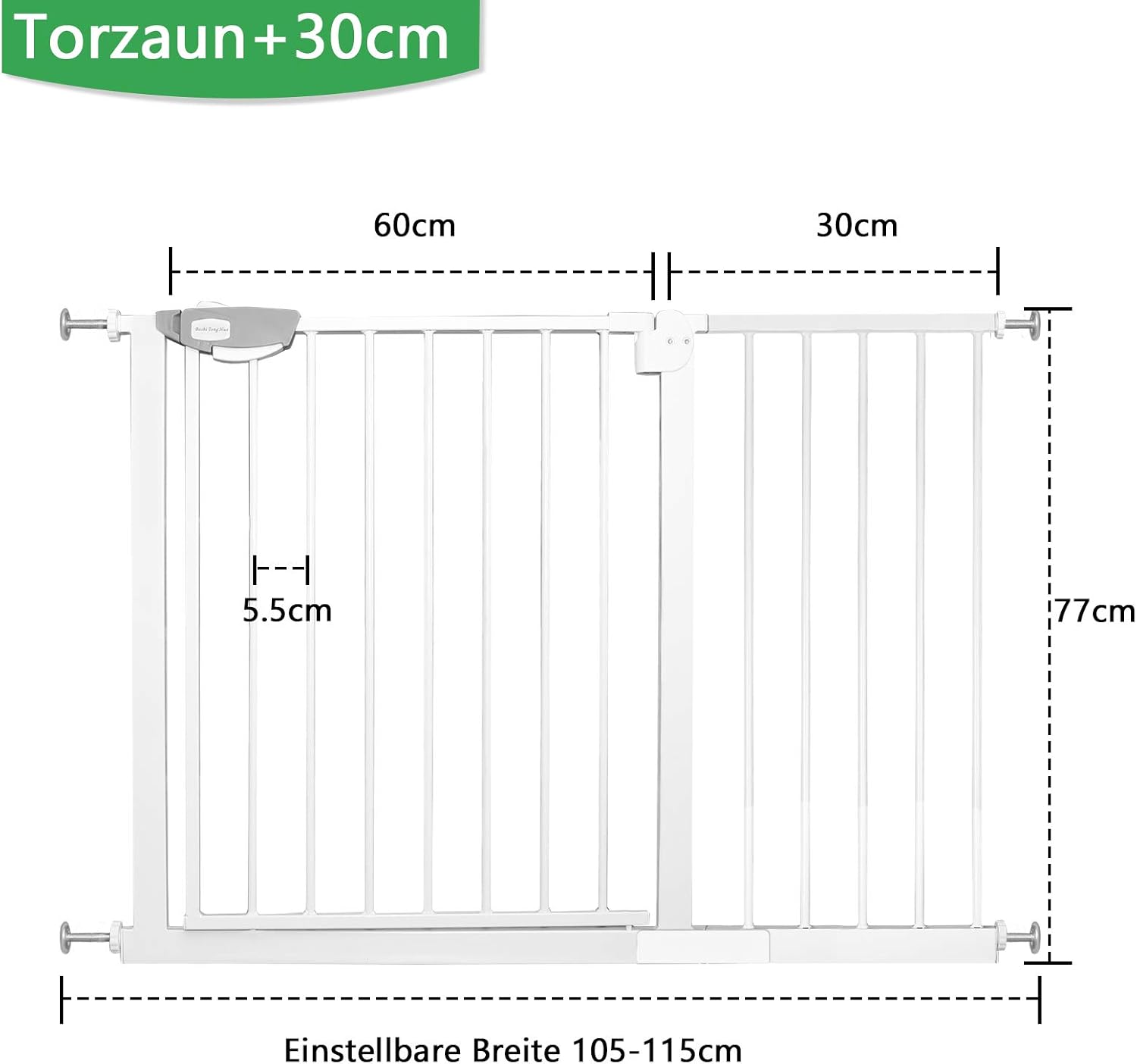 Thumbnail 2 de XMTECH Treppengitter 105-115 cm Breit – Türschutzgitter ohne Bohren, 180° Zweirichtung, Weiß
