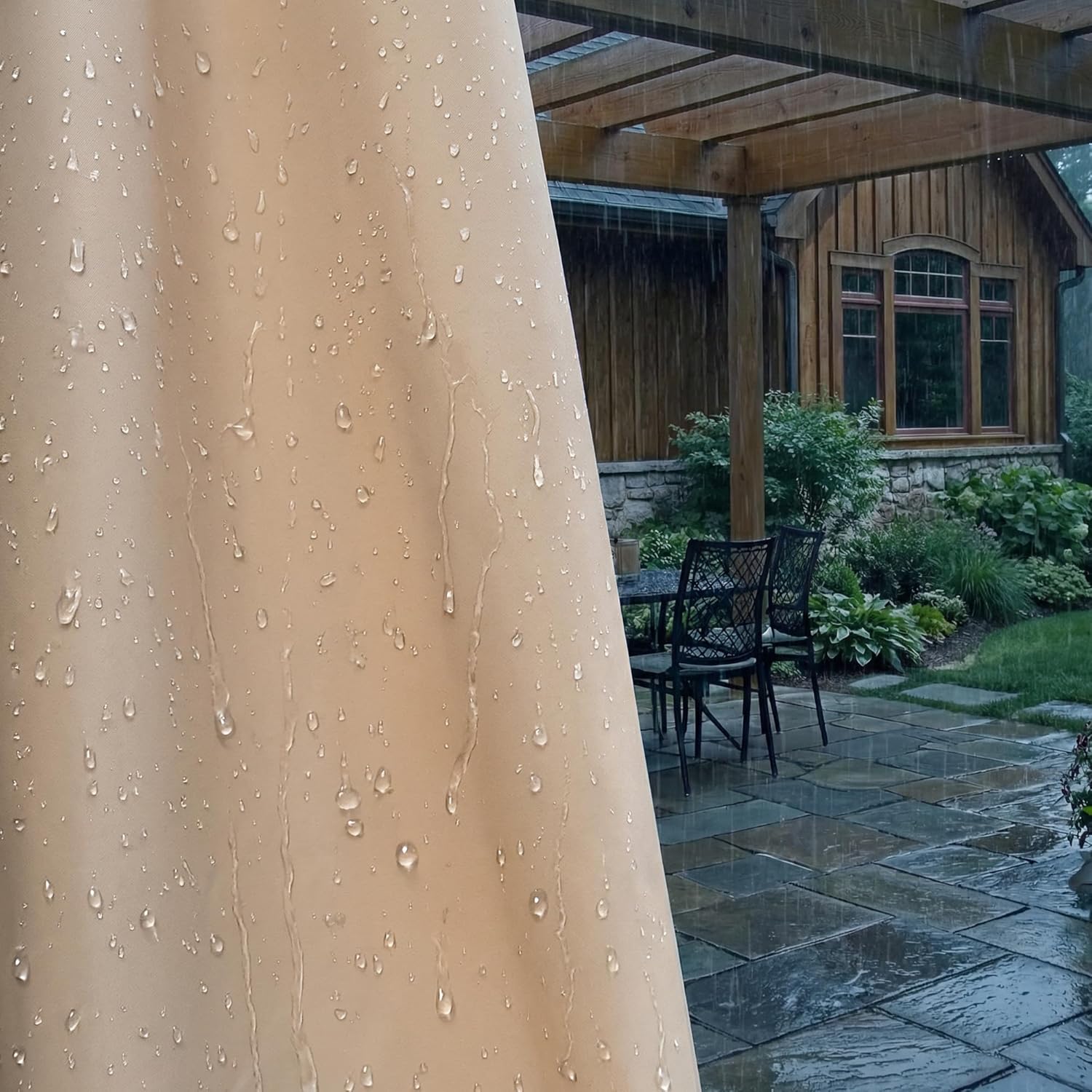 Thumbnail 6 de Clothink Outdoor-Vorhänge wasserfest, winddicht mit Ösen – 1 Stück, Beige (255 x 215 cm)