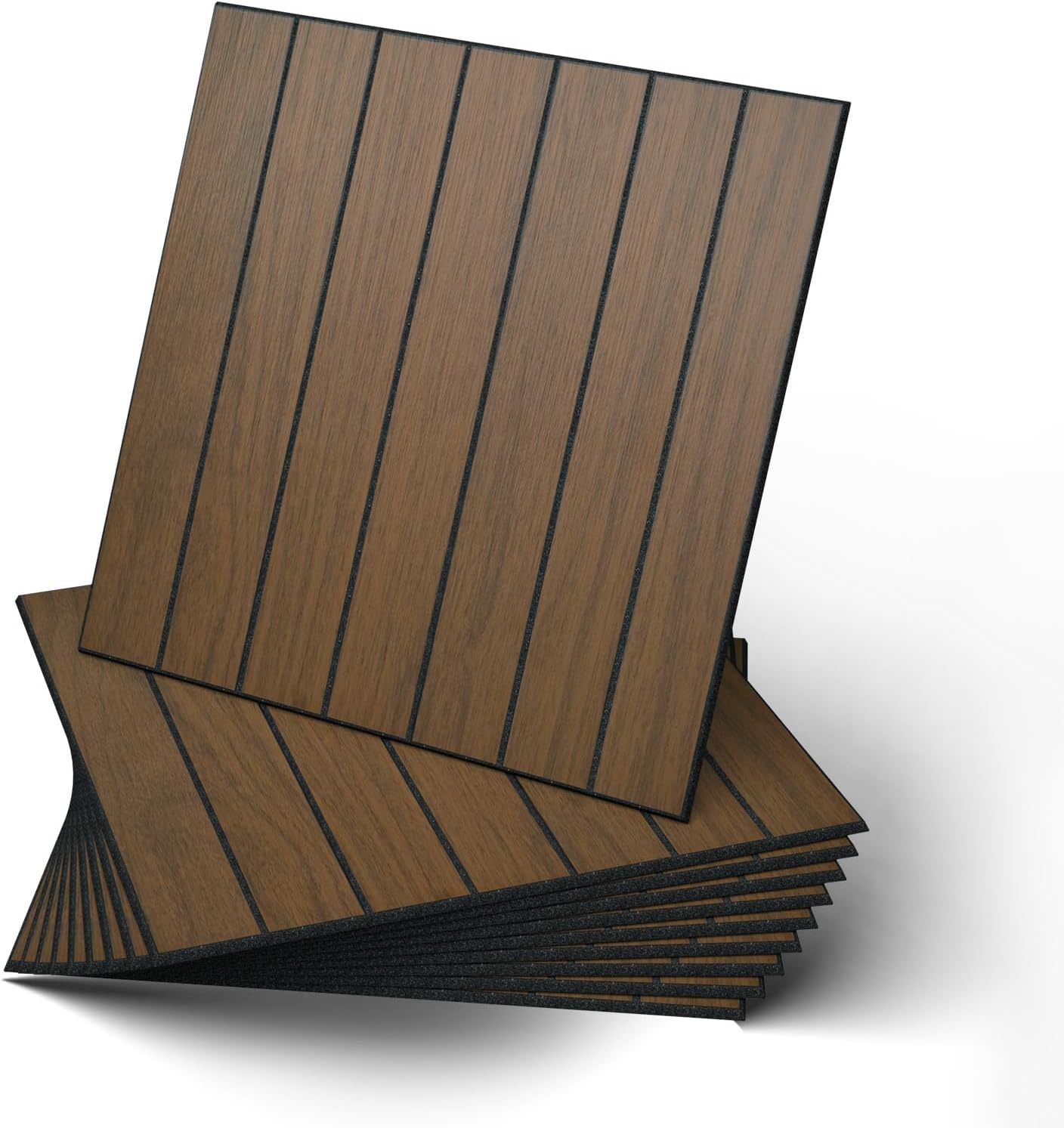 WADILE panneaux muraux bois autocollants en PVC insonorisés 30×30 cm (lot de 30) – marron foncé