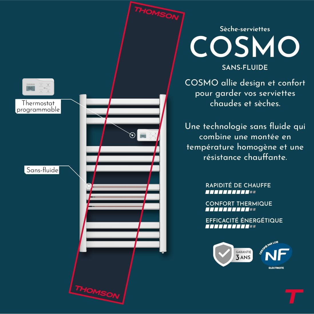 Thumbnail 2 de THOMSON COSMO : Sèche-serviette électrique sans fluide connecté WiFi 500W blanc