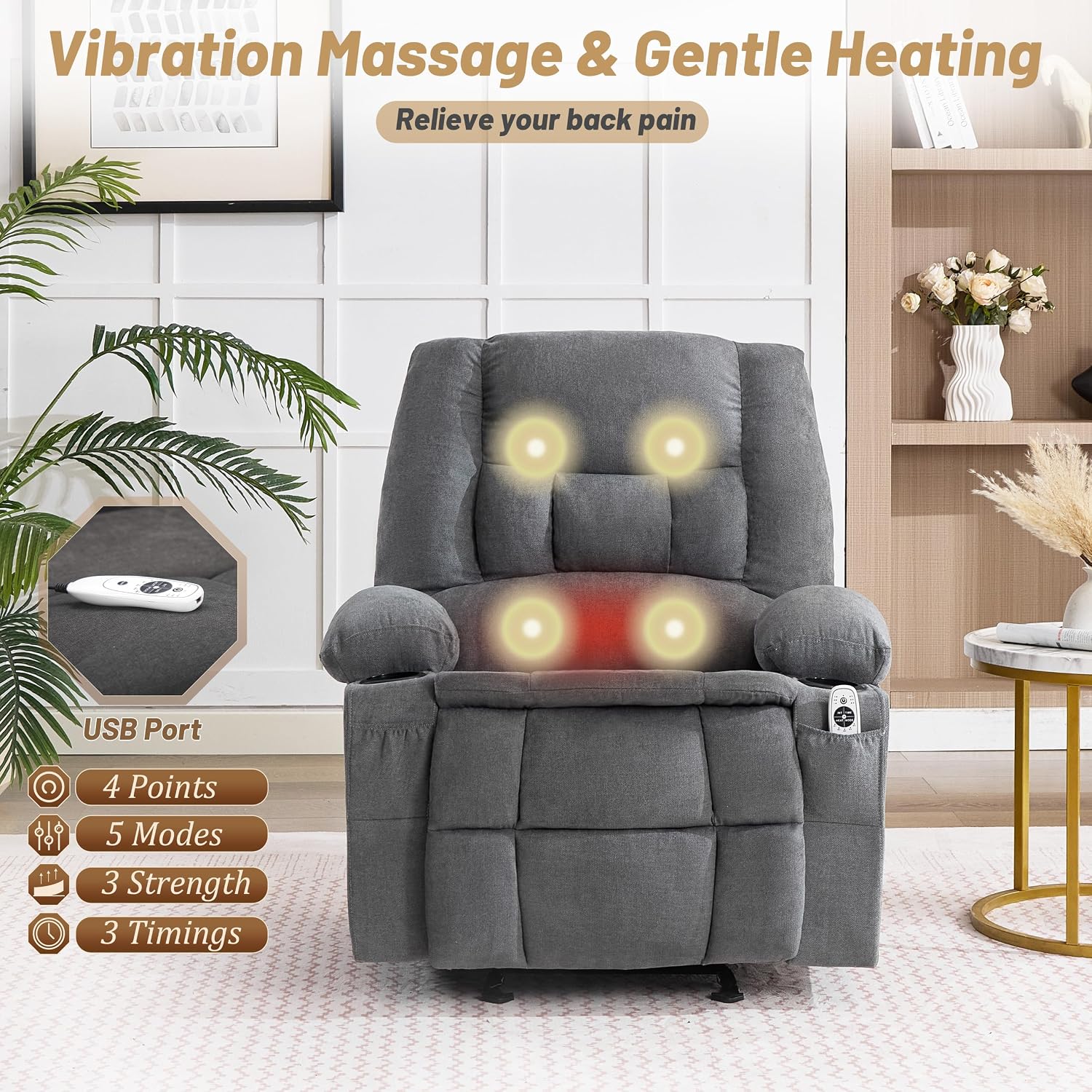 Detalle de Rocker Recliner Chair, Gray