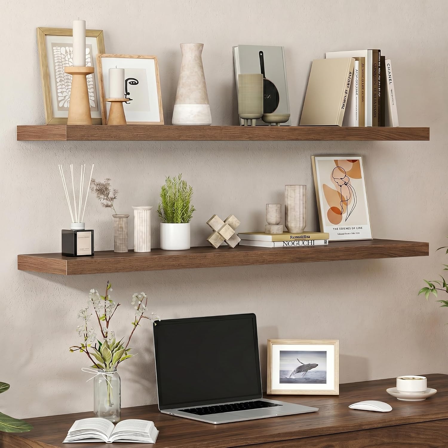 Detalle de Heimlove Floating Shelves for Wall, 48-Inch Walnut Shelf, 9.3-Inch Deep