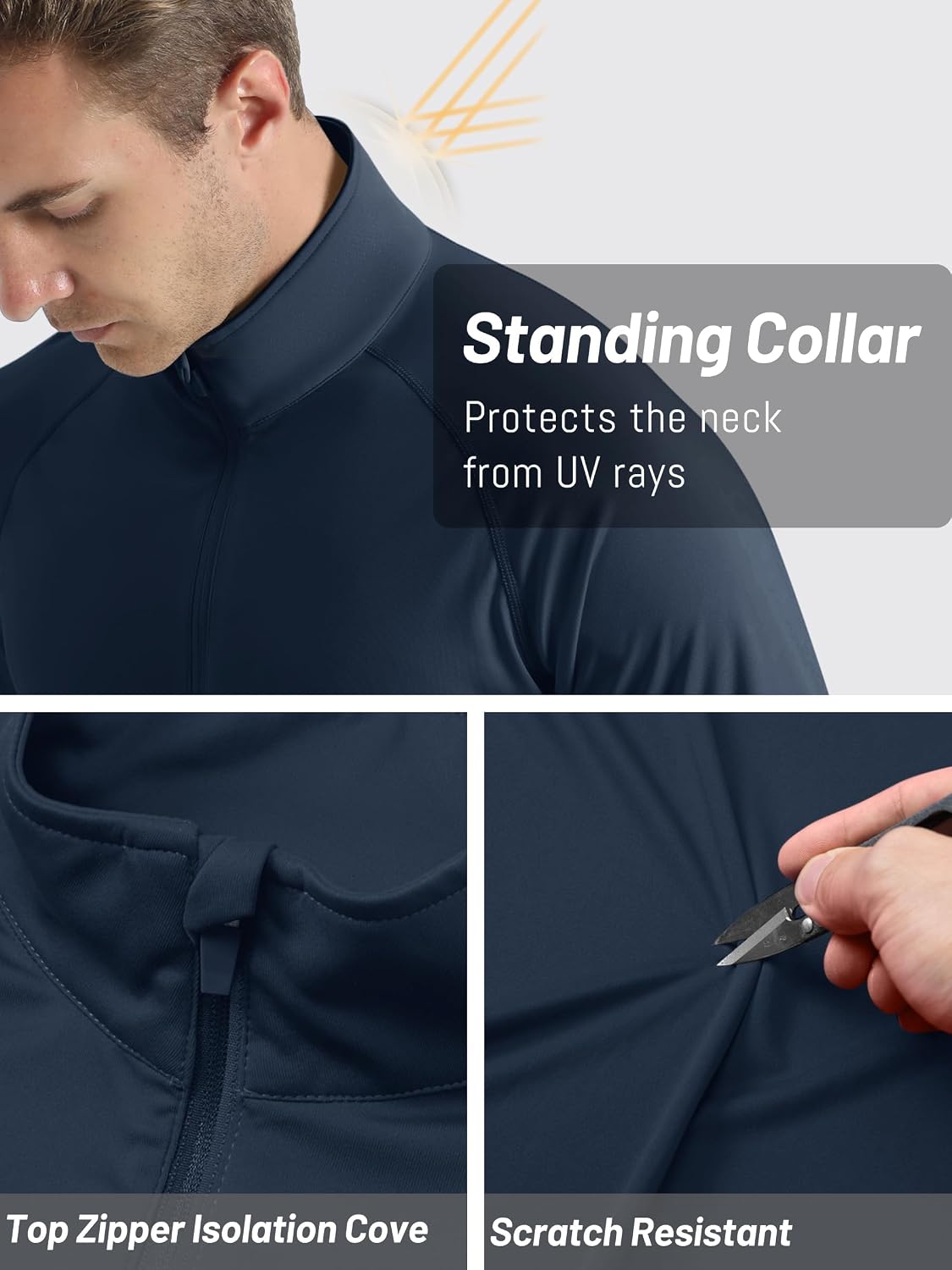 Detalle de TACVASEN Herren UV-Schutz Langarm Rashguard mit 1/4-Reißverschluss (UPF 50+)