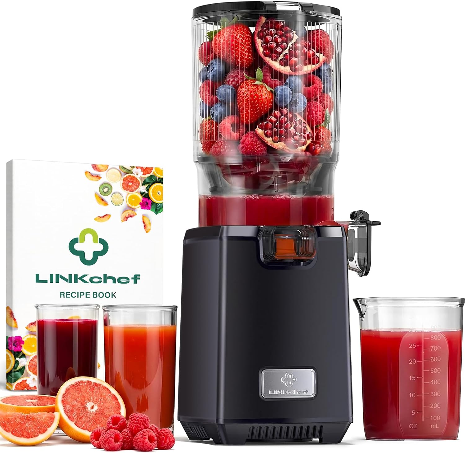 LINKChef slowjuicer met koudpersing, 250 W, 13 cm vulopening en 1,8 liter reservoir