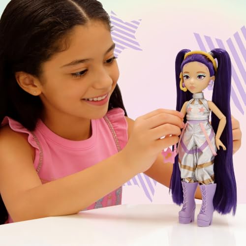 Detalle de K-POP IDOL Muñeca Mina Fashion Doll Estilo K-Pop Starlight: coletas moradas y outfits para fans de 3 años en adelante