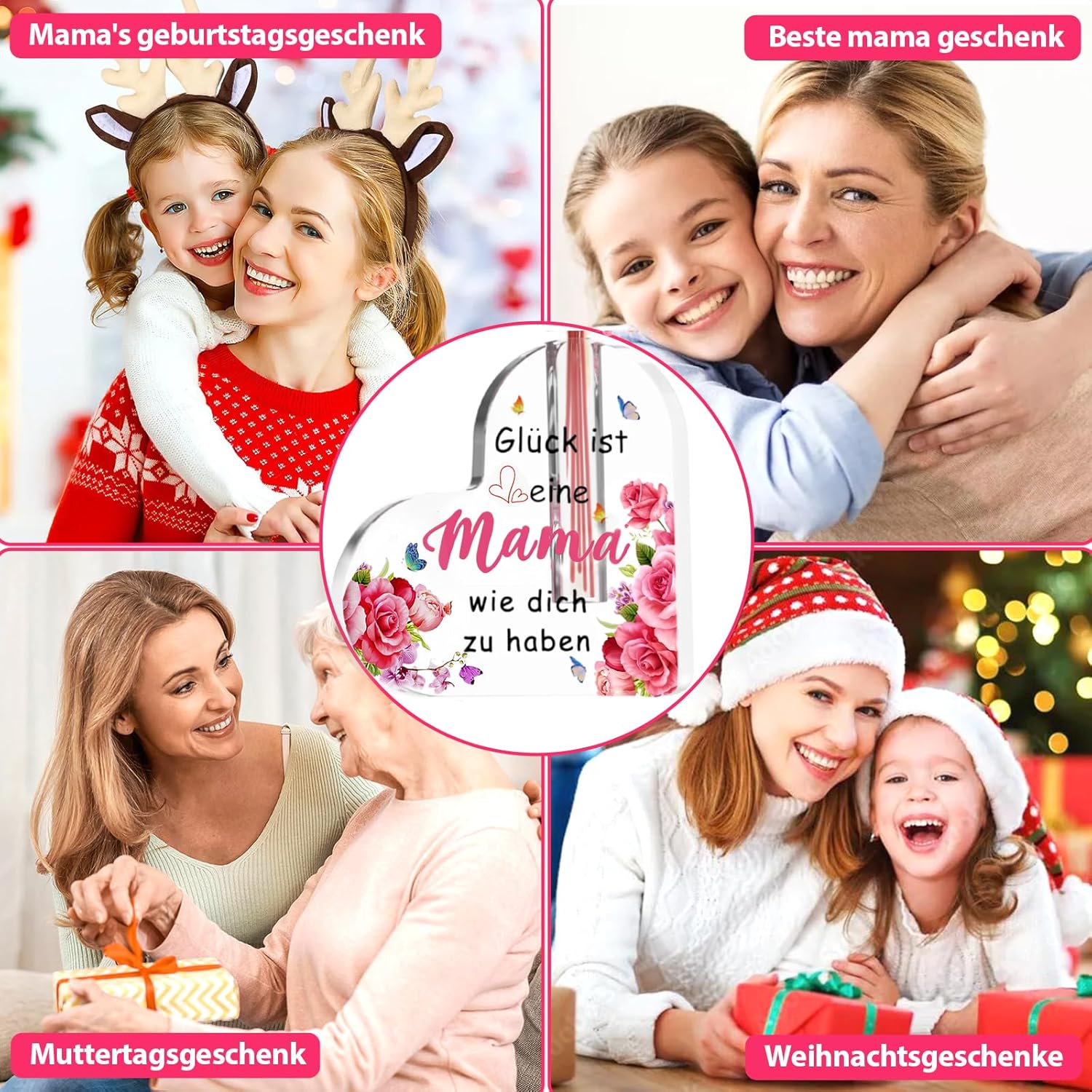 Thumbnail 3 de Wryzorix Acryl-Herzvase „Beste Oma der Welt“ – Muttertags-/Geburtstagsgeschenk (15 x 15 x 2,5 cm)