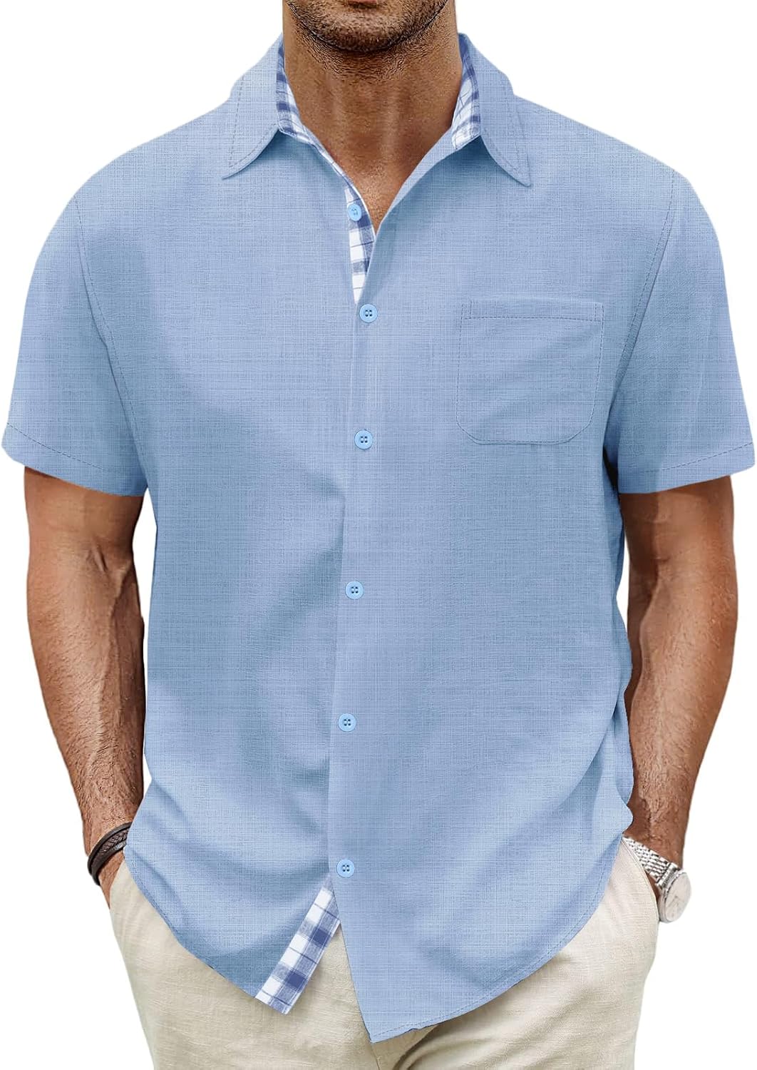 Thumbnail 6 de HMIYA Herren Kurzarm Hemd aus 100% Baumwolle – Button Down, Sommer, Regular Fit
