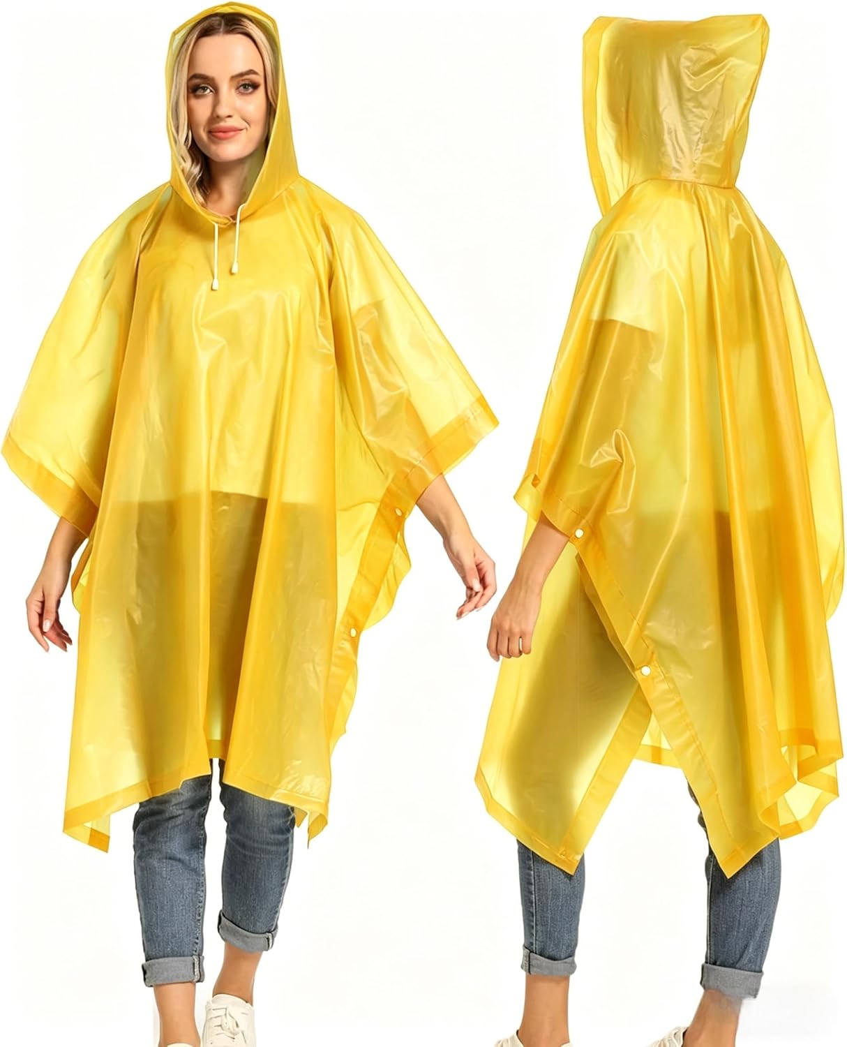 Detalle 2 de Wasserdichter Regenponcho, Leicht & Wiederverwendbar – 2 Stück mit Kapuze, Tragbar