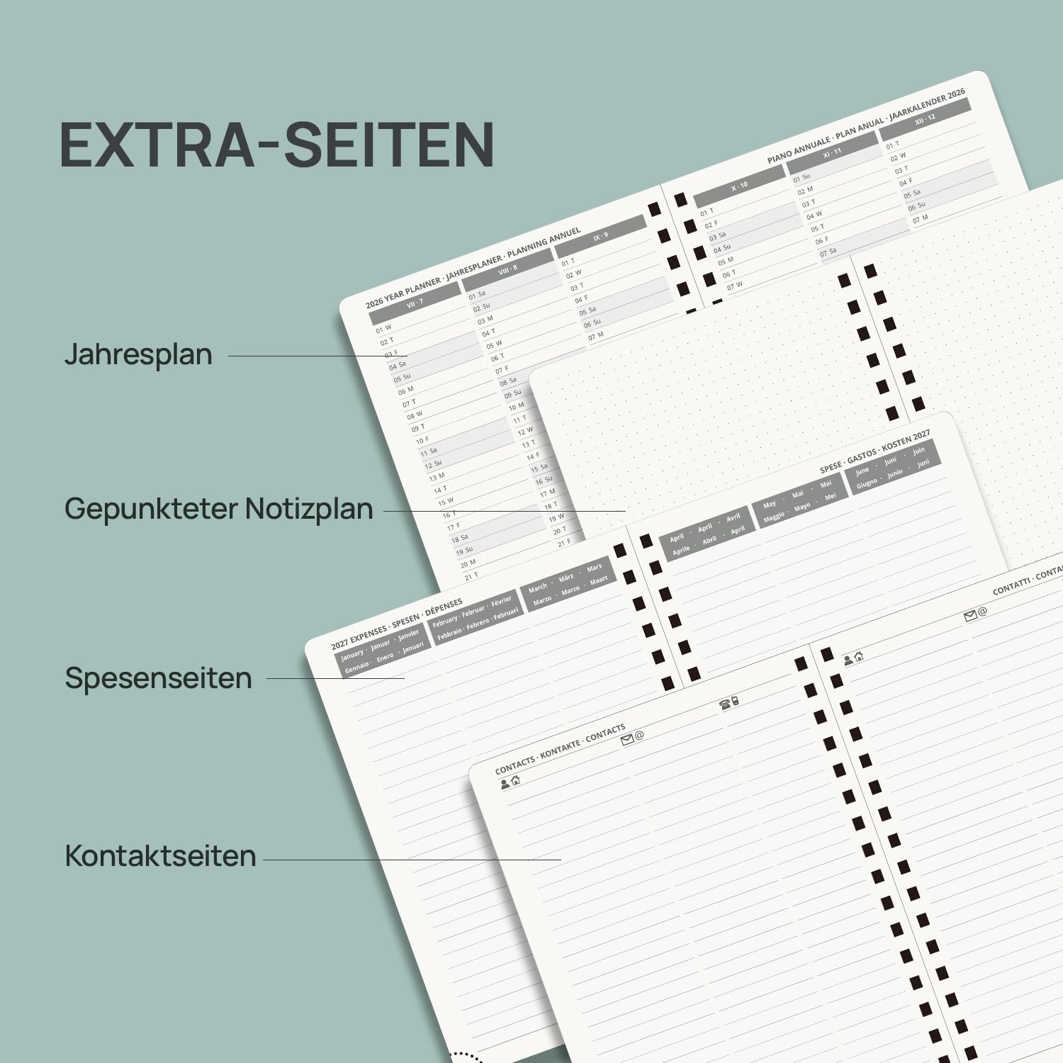 Detalle de POP RUN Kalender 2026/2027 – Ringbuchkalender mit Hardcover, A5, 17 Monate, hellrosa