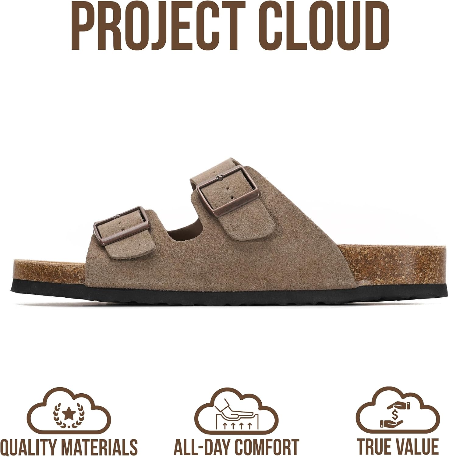 Detalle de Project Cloud Heritage Memory Foam Leather Slide Sandals for Men (Cork Footbed)