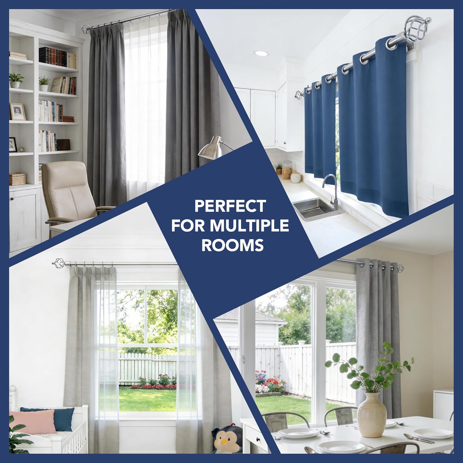 Thumbnail 3 de Deconovo Tringle à rideaux télescopique en métal extensible 76–249 cm, argent