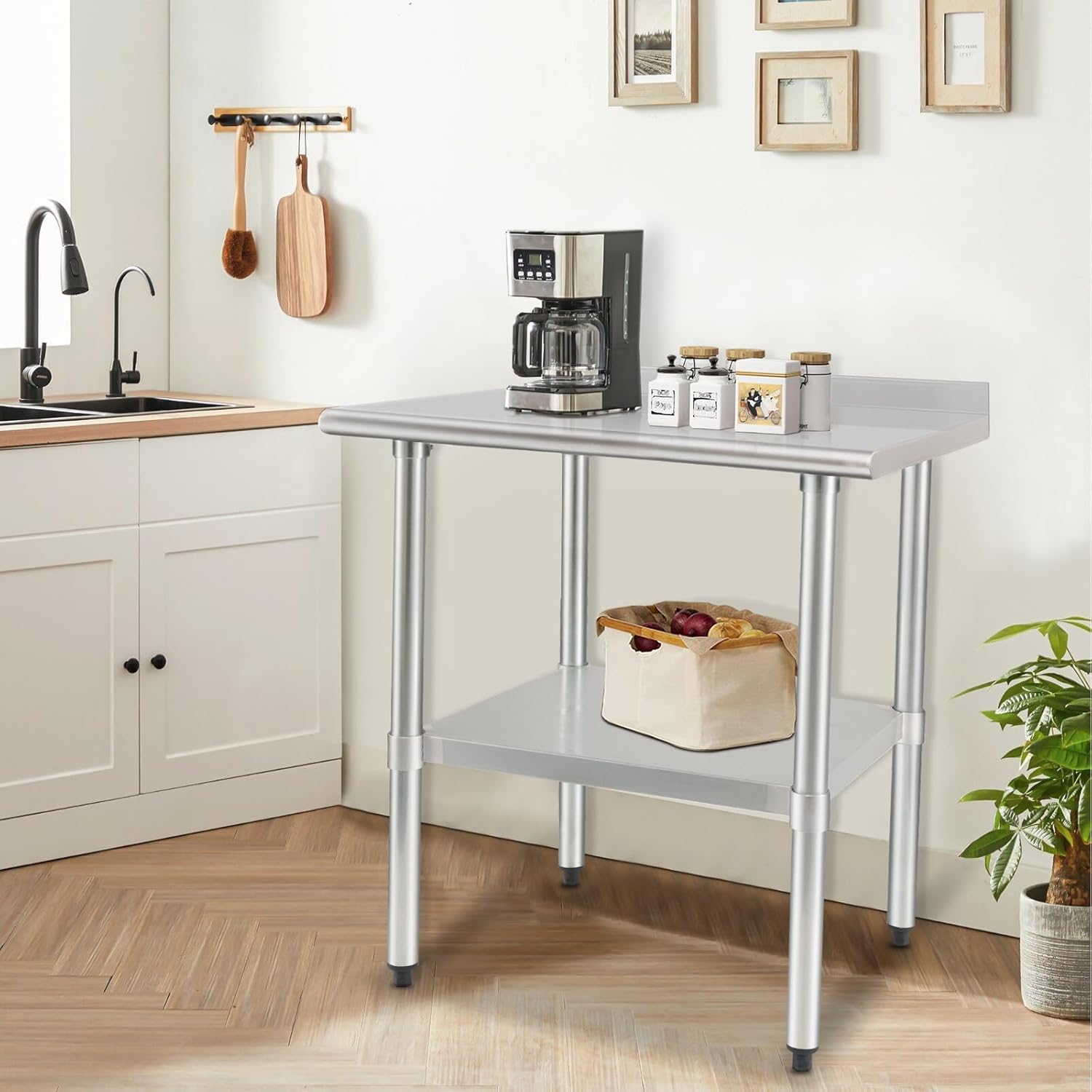 Thumbnail 5 de HARDURA Stainless Steel Table Prep & Work Table 24 x 36 Inches (NSF) with Undershelf and 2-inch Backsplash