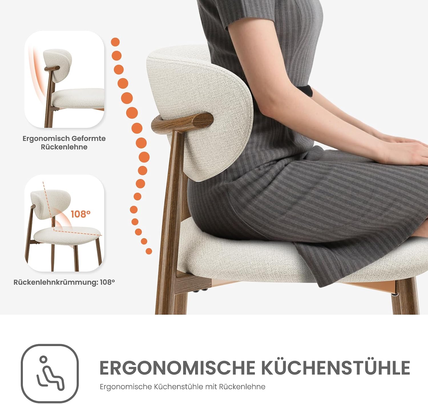 Thumbnail 3 de COLAMY Küchenstuhl 6er-Set – Moderner Polsterstuhl mit Fester Rückenlehne, Beige, Metallbeine