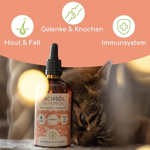 Detalle 2 de Wolfsbacher Lachsöl für Katzen mit Omega-3 & Omega-6 – 100 ml