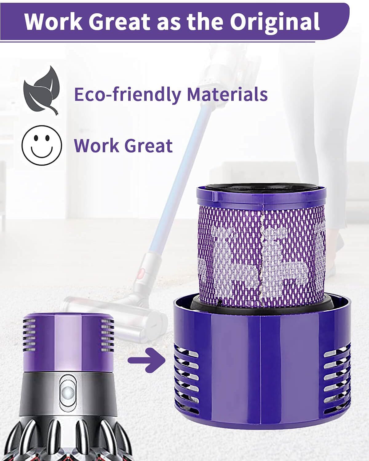 Detalle de BONBELONG Replacement Filter V10 for Dyson V10 Series – 2 Pack Washable HEPA Filters
