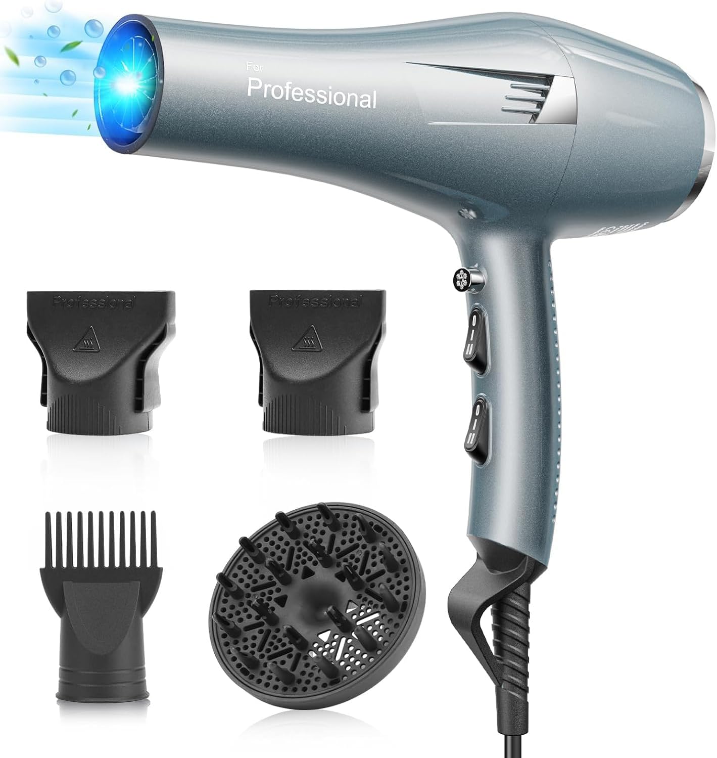 Detalle de Phon Capelli Professionale BANNILU Asciugacapelli lisci con Windflow WINDPRO – 3 calori, 2 velocità, diffusore + 2 ugelli (Blu)