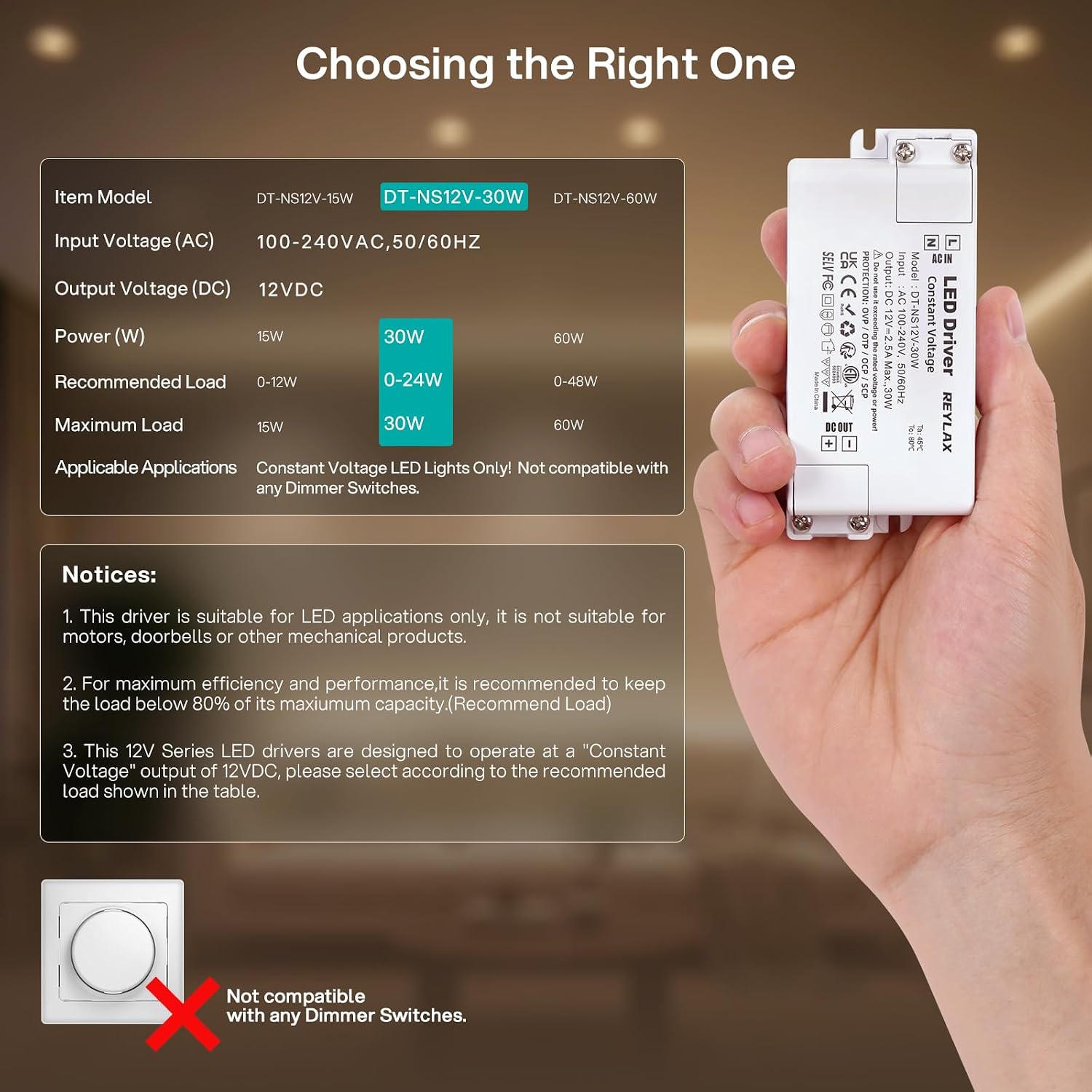 Detalle de REYLAX 12V constant voltage LED driver 30W