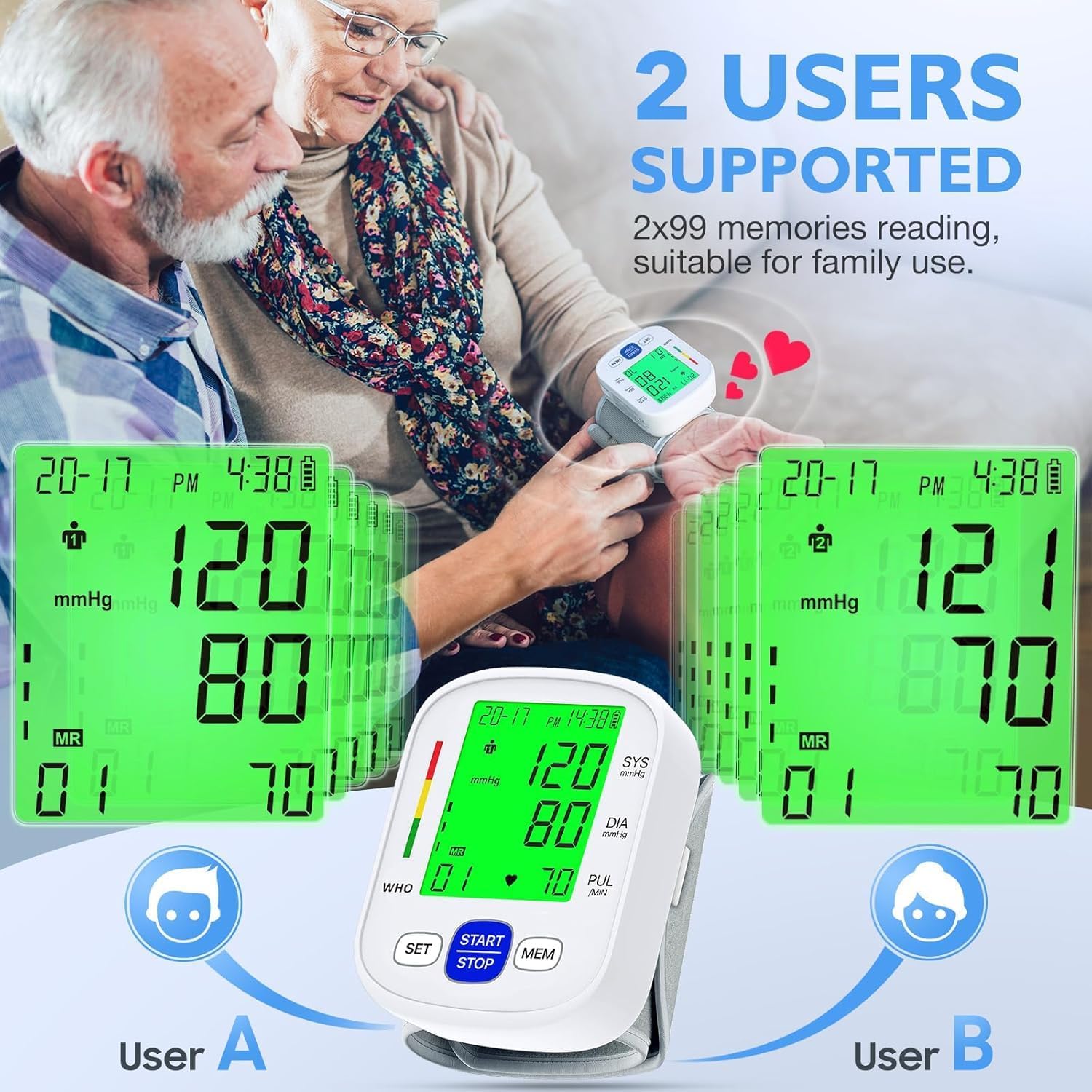 Detalle 1 de FACEIL BSX325 Wrist Blood Pressure Monitor with Adjustable Cuff and 2-User Memory