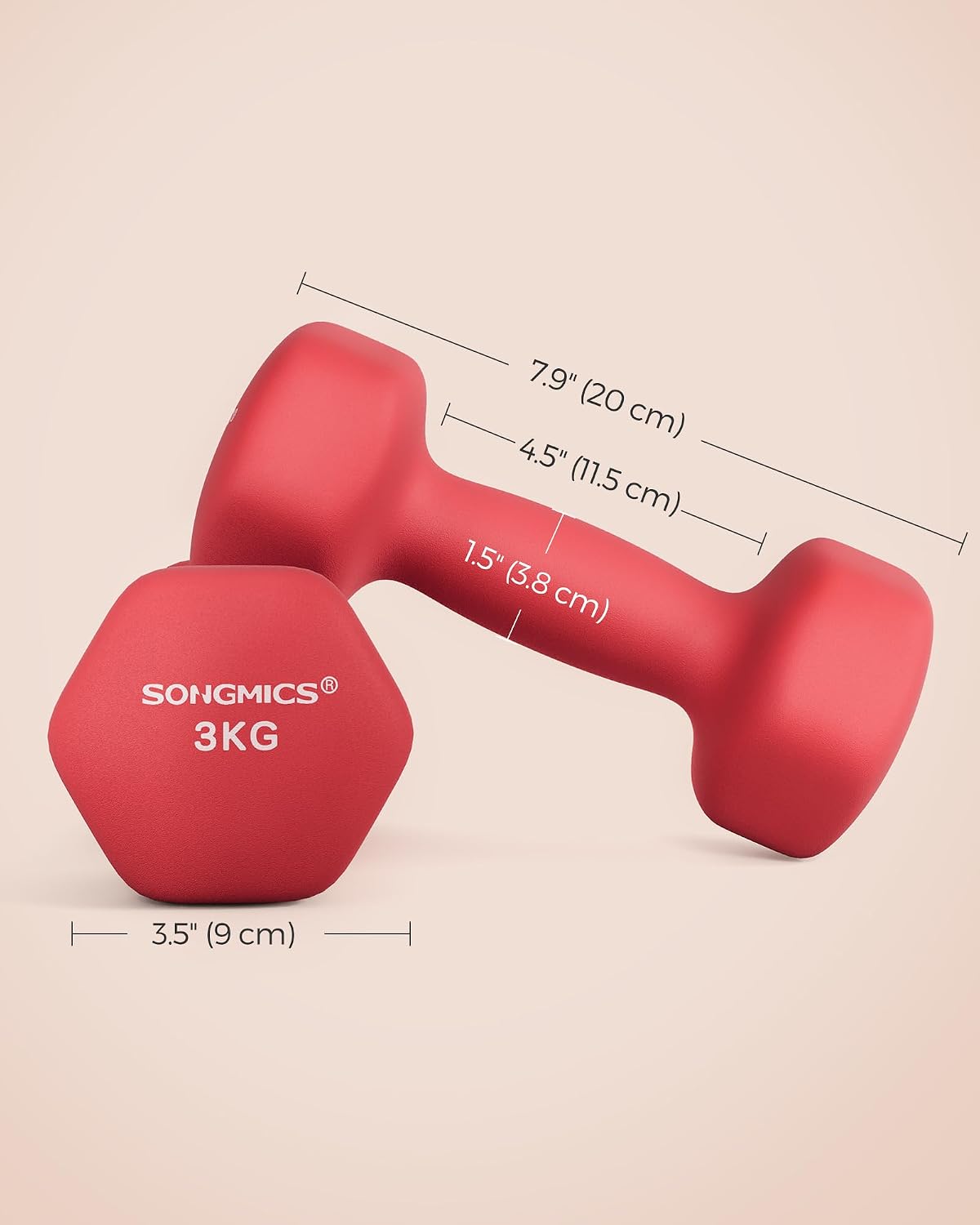 Detalle de SONGMICS Hex Dumbbells Set (2) with Neoprene Coating for Home Workouts