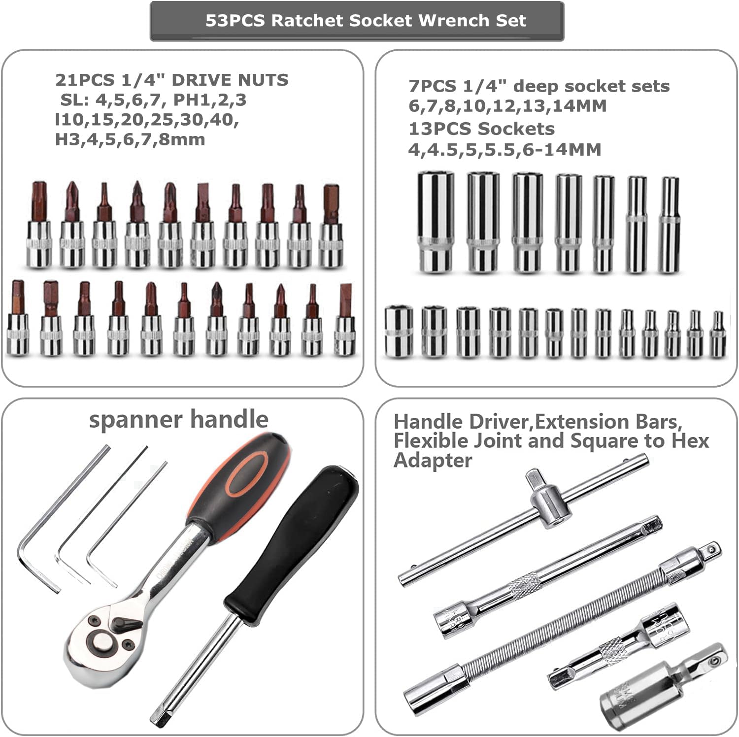 Detalle 2 de 53-Piece 1/4" Socket Set for Car and Bike