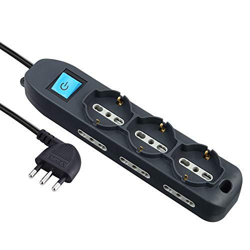 Detalle de Electraline 62019 Multipresa 9 Posti 3 Polivalenti + 6 Bivalenti, Nero, 1,5 m