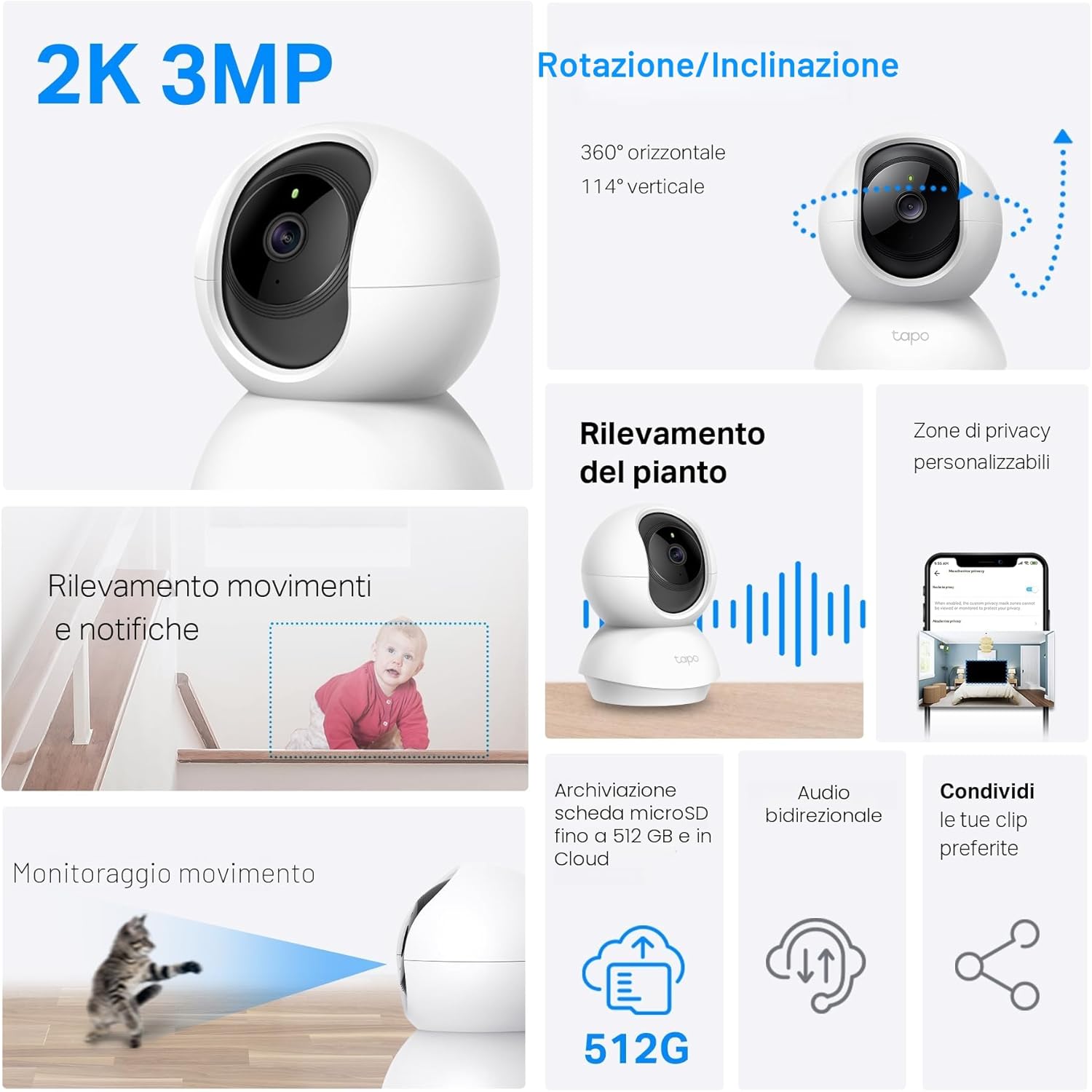 Detalle 2 de TP-Link Tapo C210 Telecamera Wi‑Fi 3MP 2K per interno