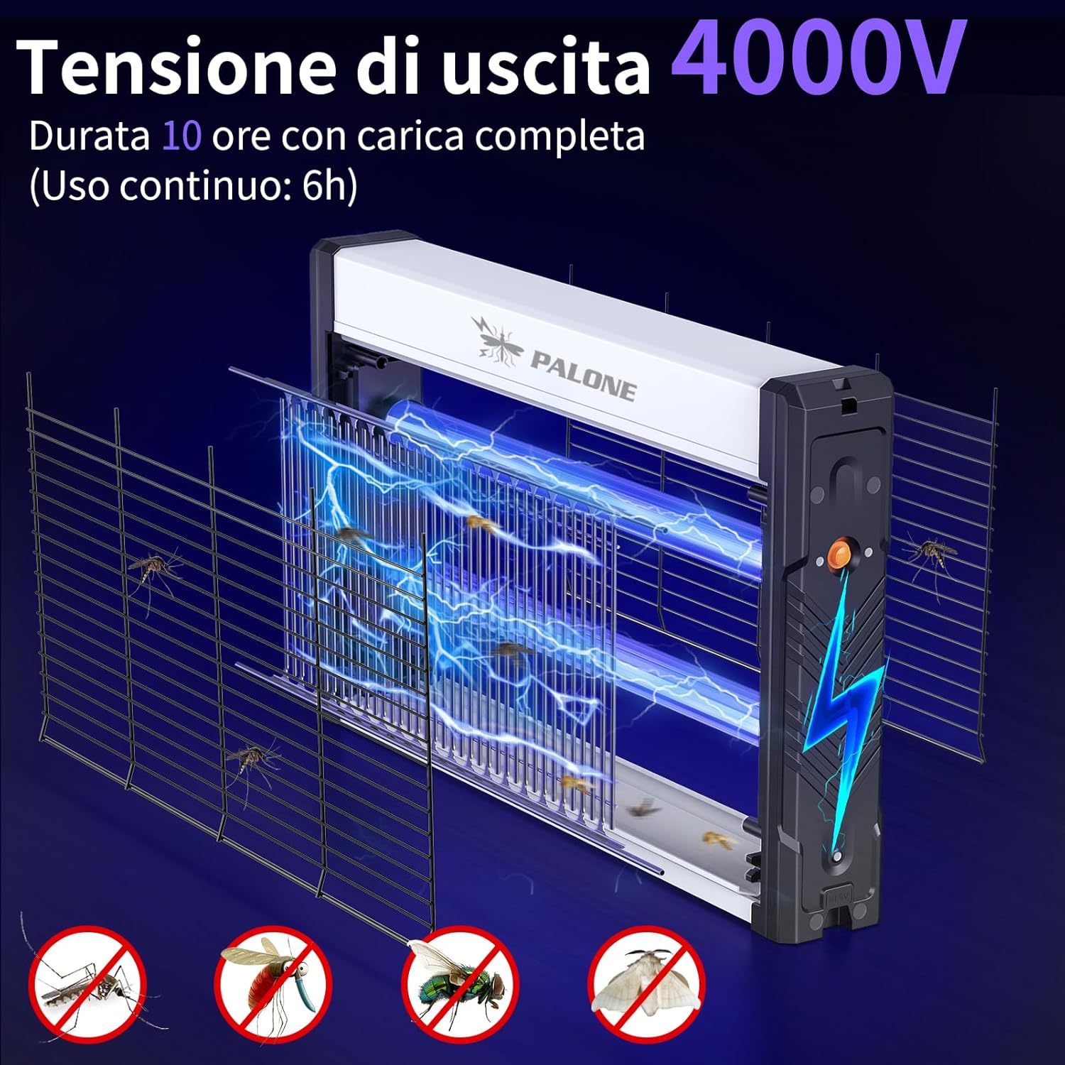 Detalle 2 de PALONE Lampada Antizanzare Elettrica con Ricarica Solare 3600mAh – Protezione versatile per interni ed esterni