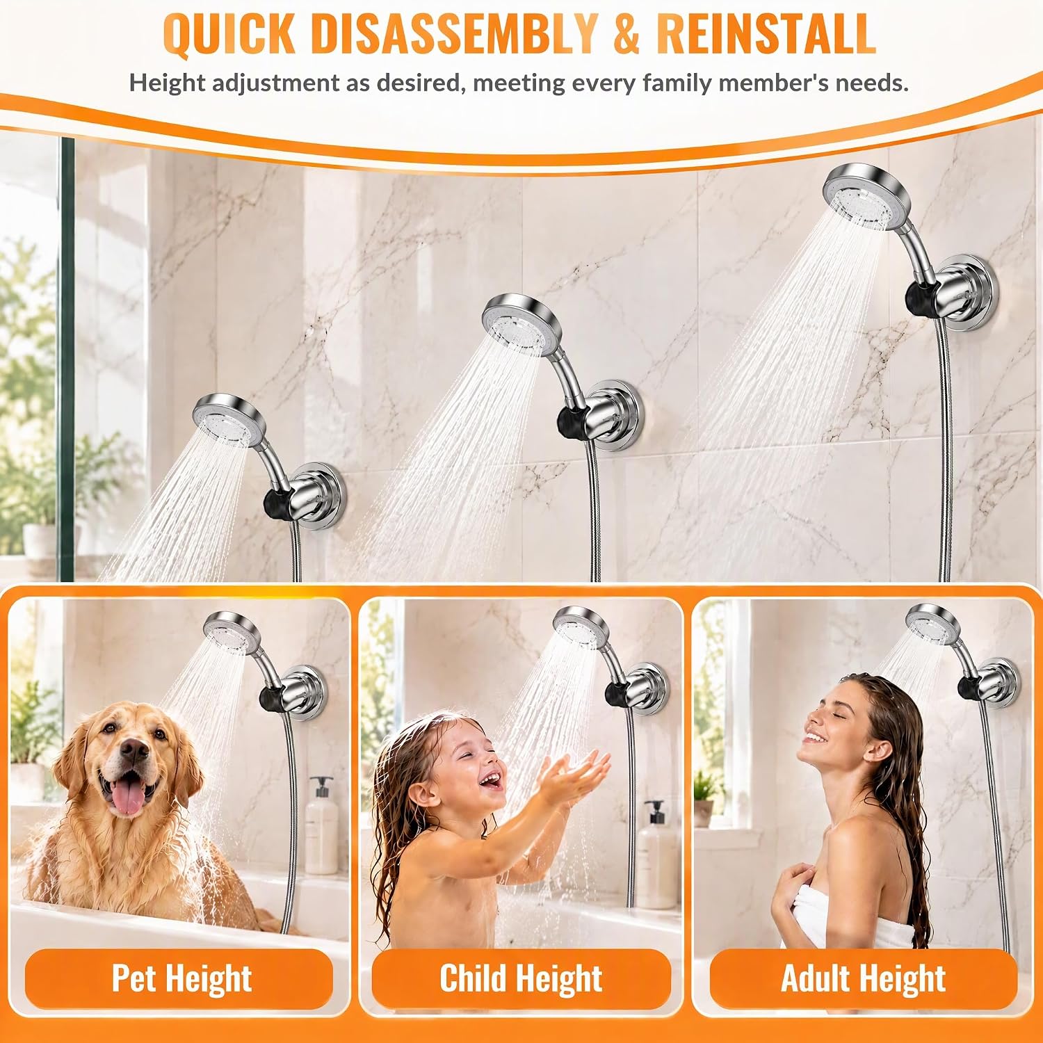 Detalle 1 de Sunschois Chrome Adjustable Suction-Cup Handheld Shower Head Holder