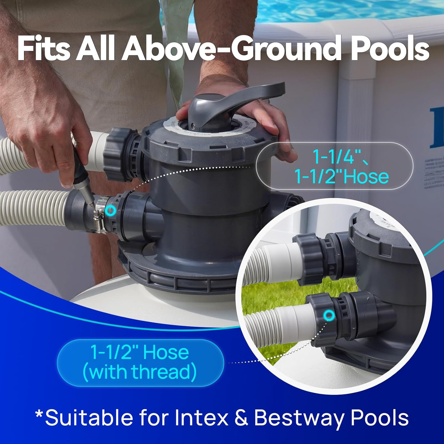 Detalle 2 de AQUASTRONG 18-inch Sand Filter Pump for Above Ground Pools with Timer and 6-Way Valve