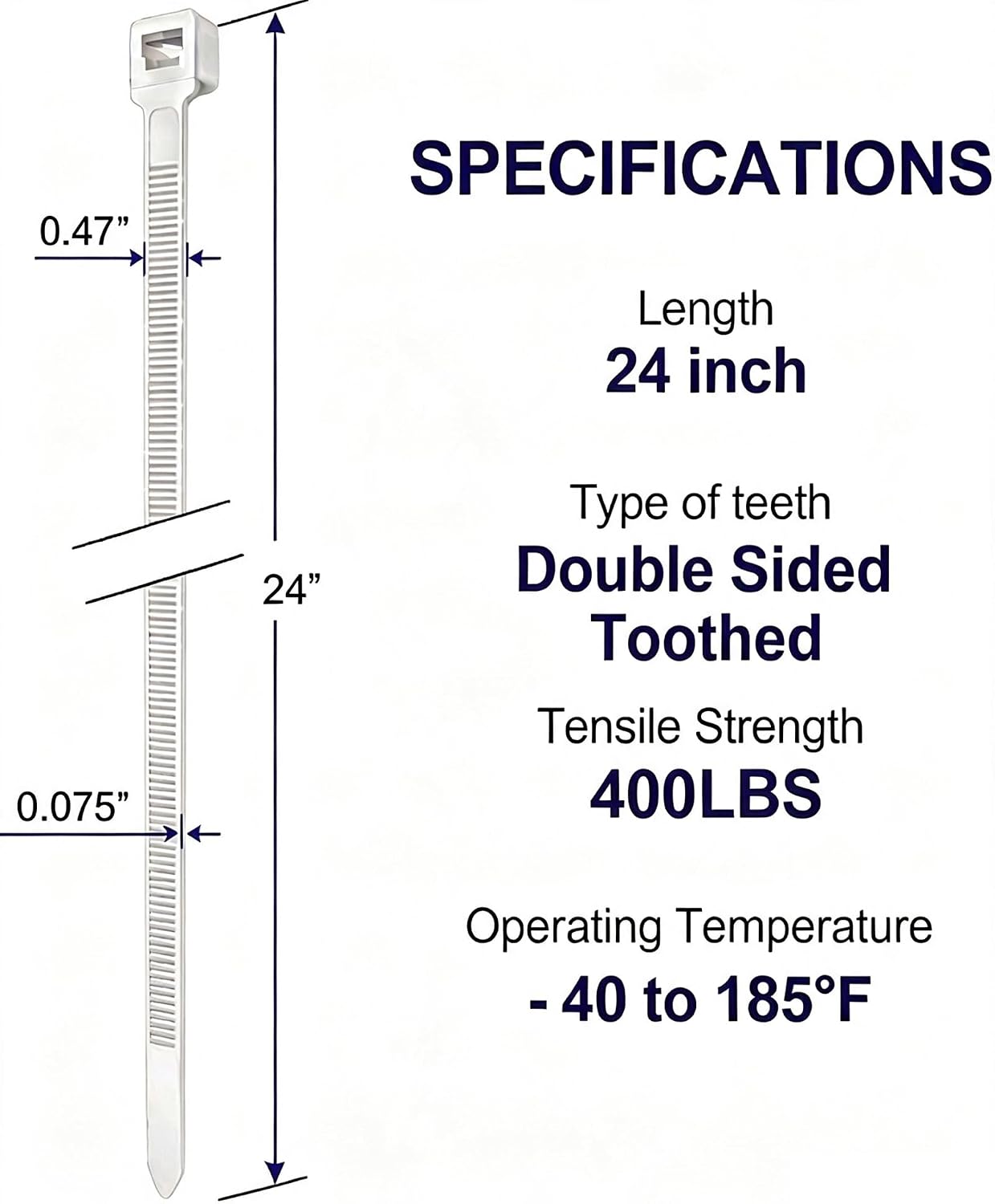 Thumbnail 1 de WLEAD 24-Inch Heavy-Duty Zip Ties, Double-Toothed, UV-Resistant, 400 lb