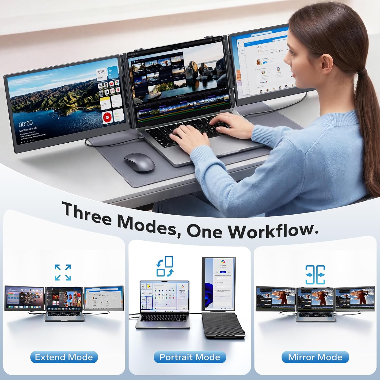 Thumbnail 5 de Laptop Screen Extender: Triple 14"-14" to 17.3" USB-C Portable Monitor for On-the-Go Multi-Tasking