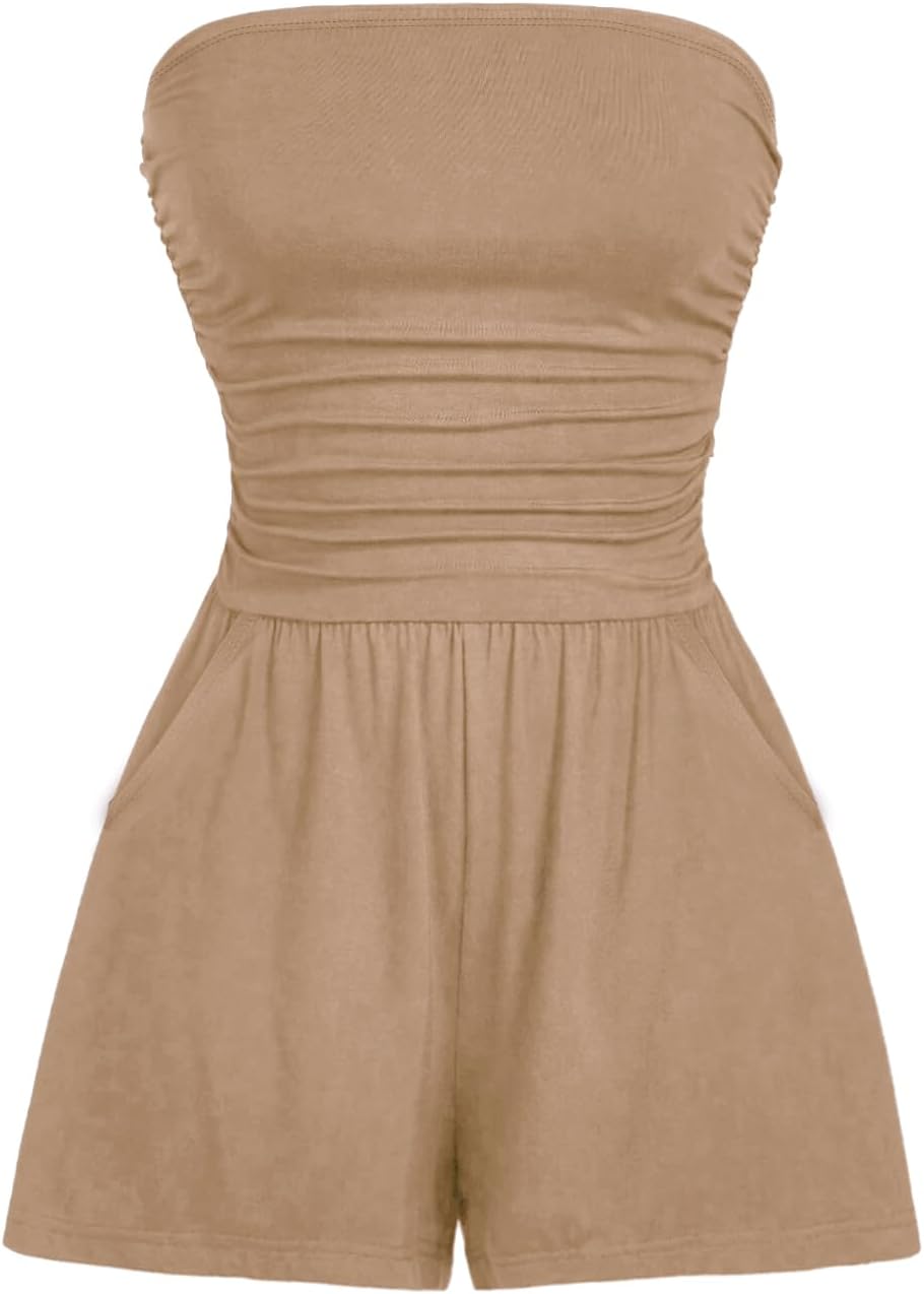 Detalle de AUXDIO Women Summer Casual Strapless Romper - Sleeveless Off Shoulder Short Jumpsuit