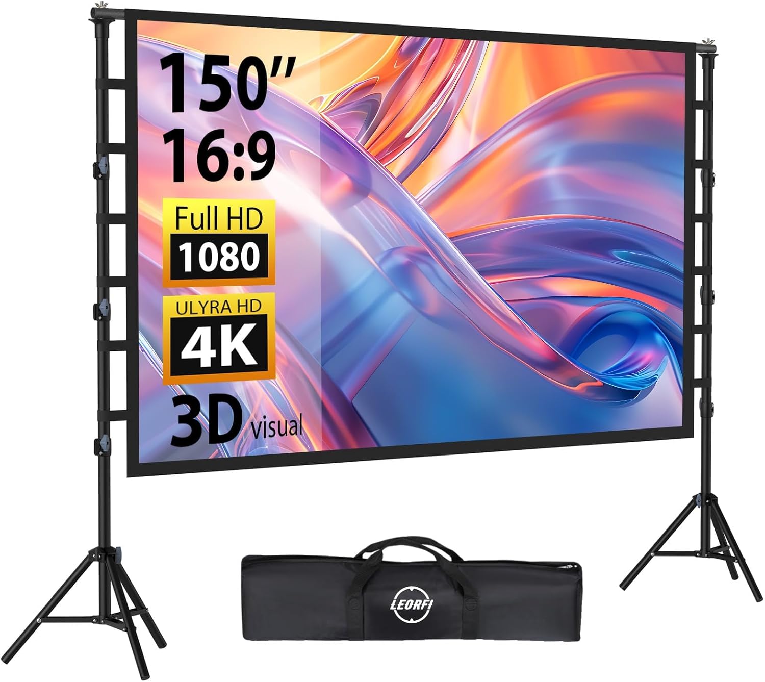 Detalle de LEORFI Beamer Leinwand mit Stativ 180 Zoll (16:9) – tragbar für Outdoor & Heimkino