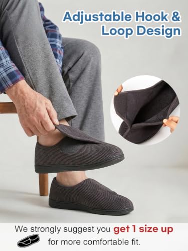 Detalle de LongBay Men's Diabetic Slippers Wide Fit Memory Foam – Dark Grey (9UK)