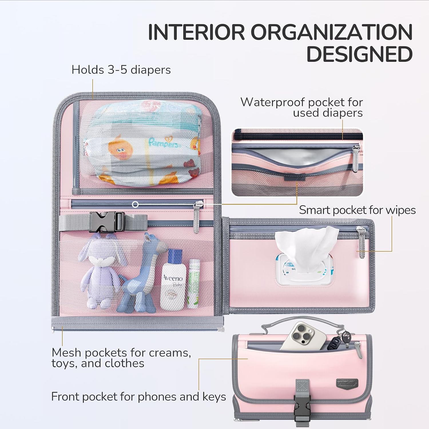Detalle 1 de Alatino Portable Diaper Changing Pad, 25 x 22-Inch, Light Pink, Waterproof
