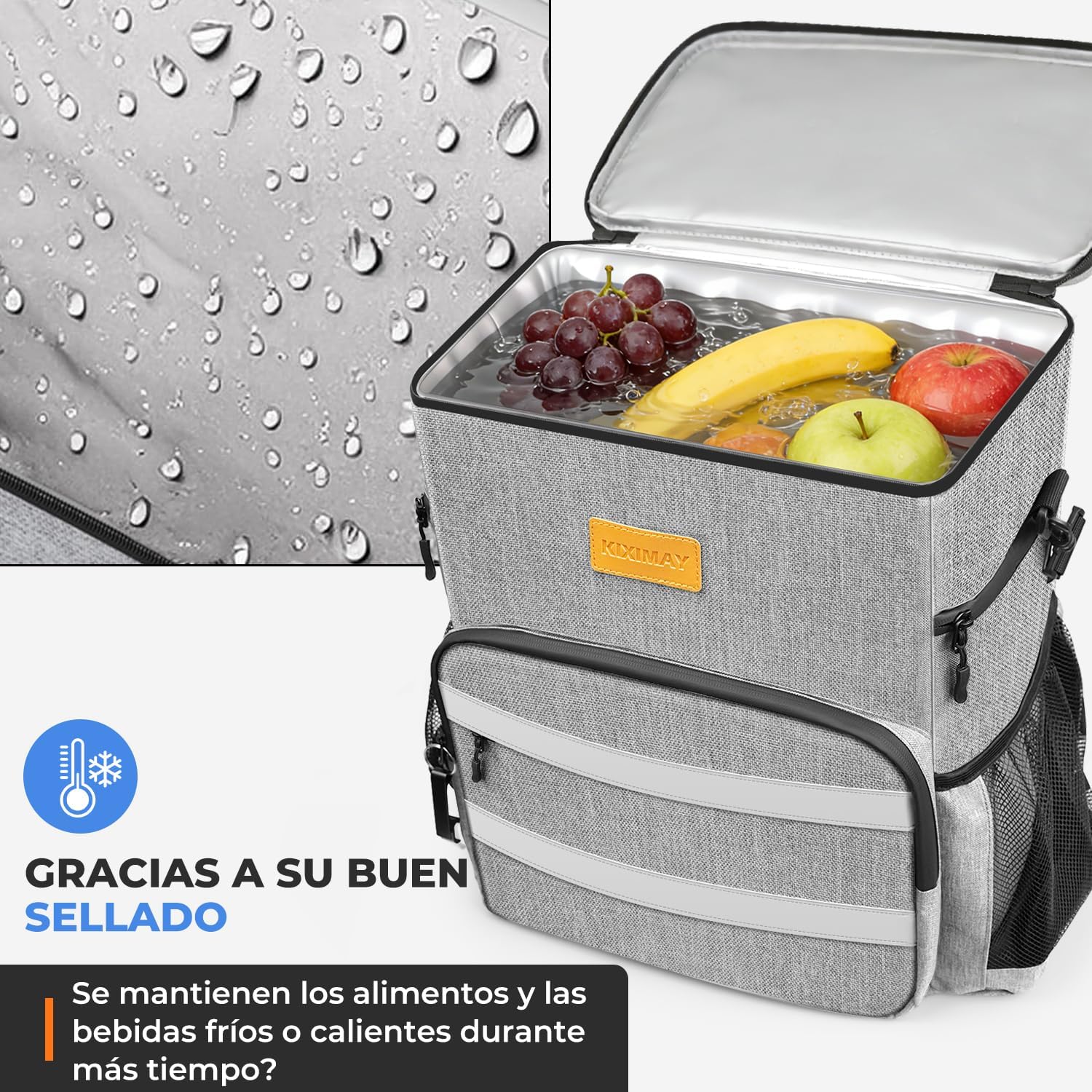 Detalle de Kiximay Mochila Nevera Isotérmica 30L: bolsa térmica impermeable para playa, camping y viajes