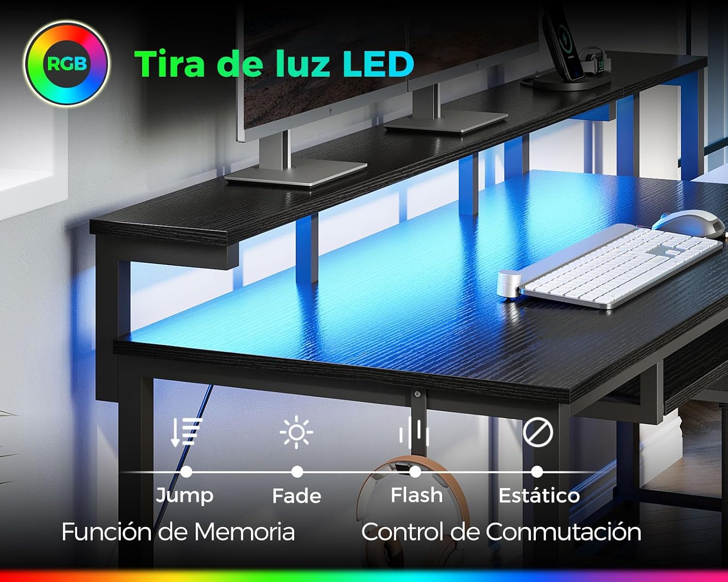 Detalle 2 de Coleshome Escritorio Gaming 140x48cm con LED