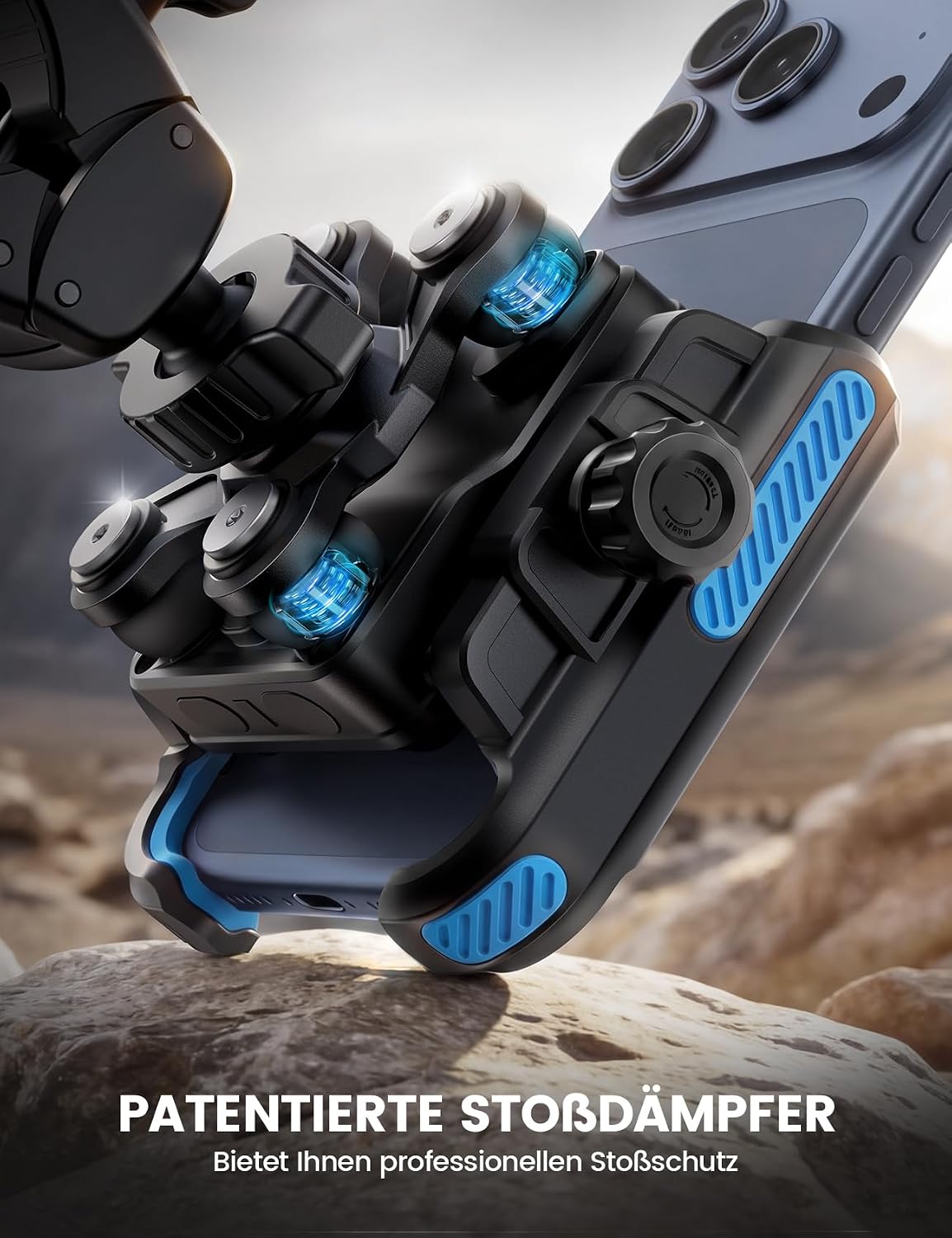 Detalle 2 de Lamicall Motorrad-Handyhalterung mit Dämpfung – 360° Verstellung, kompatibel mit iPhone 17/16 und 4,7–7,2 Zoll Smartphones