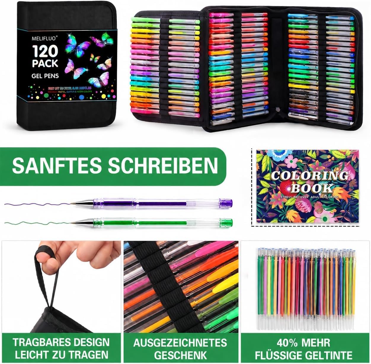 Detalle de Melifluo Confezione da 120 Penne Colorate – gelpennor med glitter och refiller