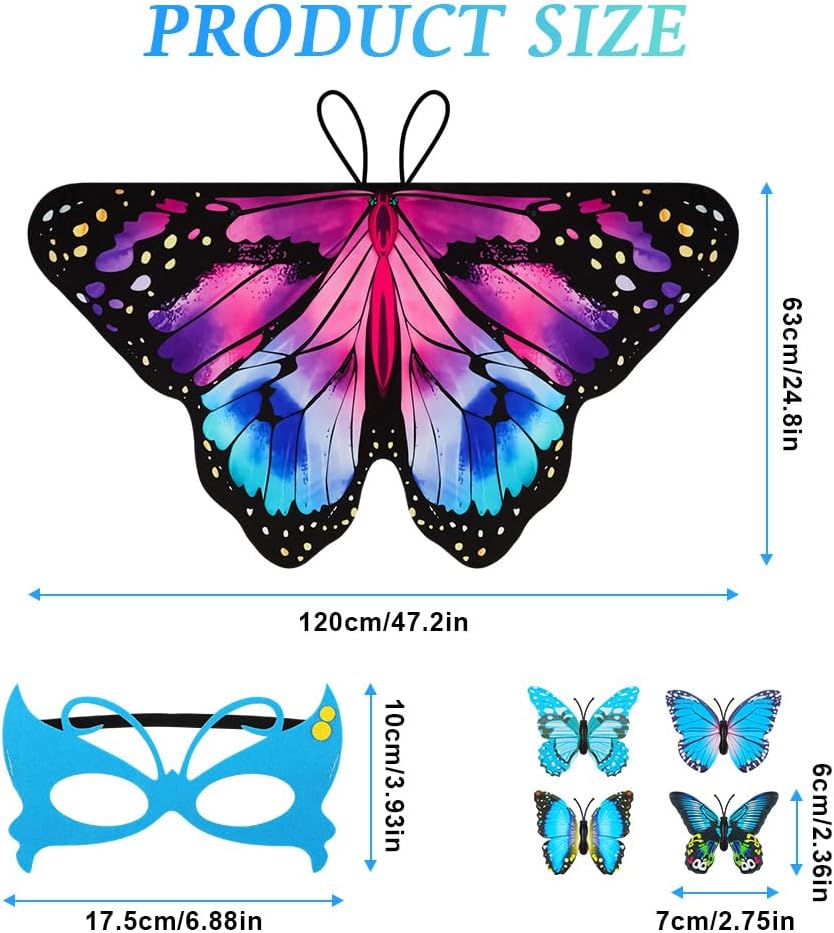 Detalle de Aomig Ali di Farfalla per Bambini (Costume Fata) con Maschera e Clip – Viola + Blu