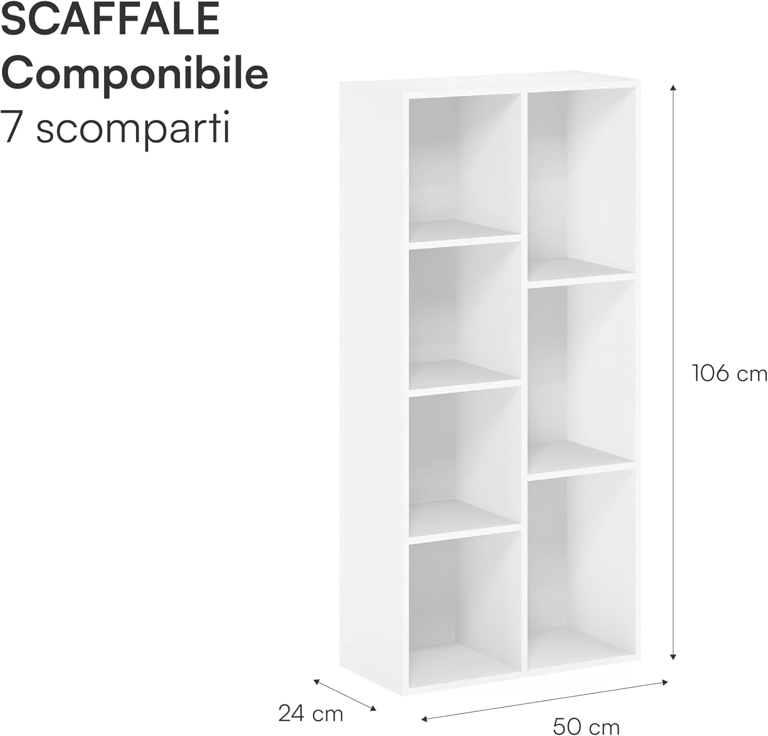 Detalle de Baroni Home Libreria a Cubi Componibile: Scaffale Modulare Bianco 7 Scomparti 24x50x106 cm