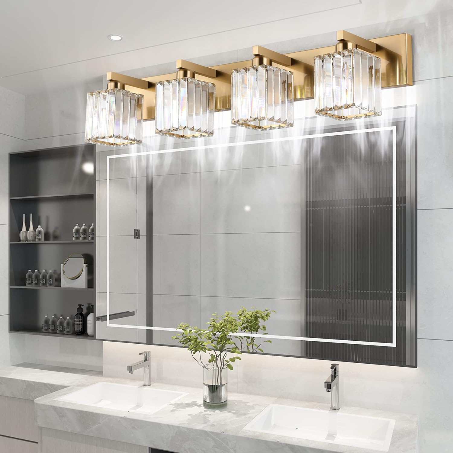 Thumbnail 3 de Aipsun Modern Crystal Brushed Brass 4-Light Vanity Light (Excludes Bulbs)