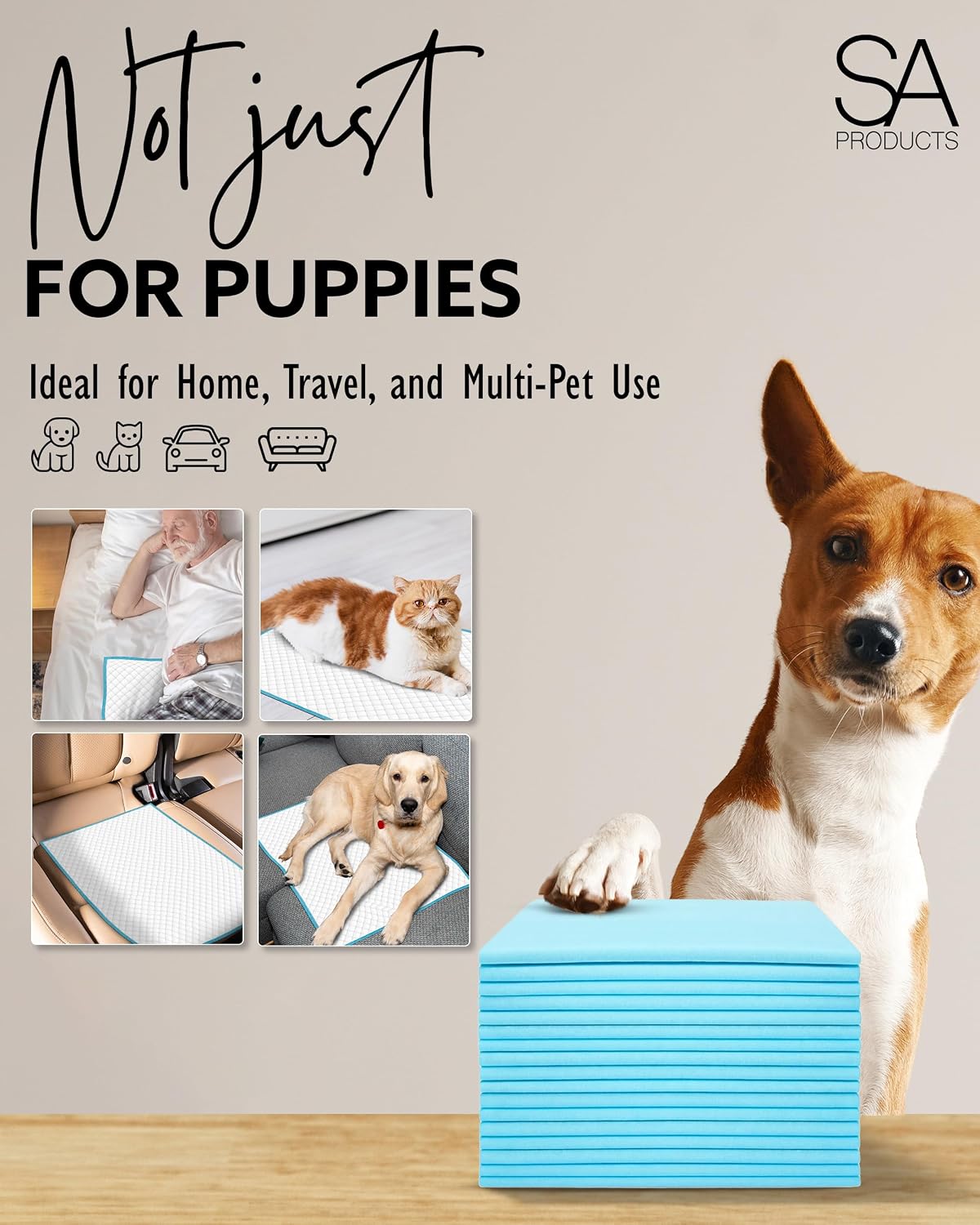 Detalle 2 de SA Products Puppy Pads 50 Pack: Large 56 x 56 cm, 5-Layer Leak-Proof Training Pads