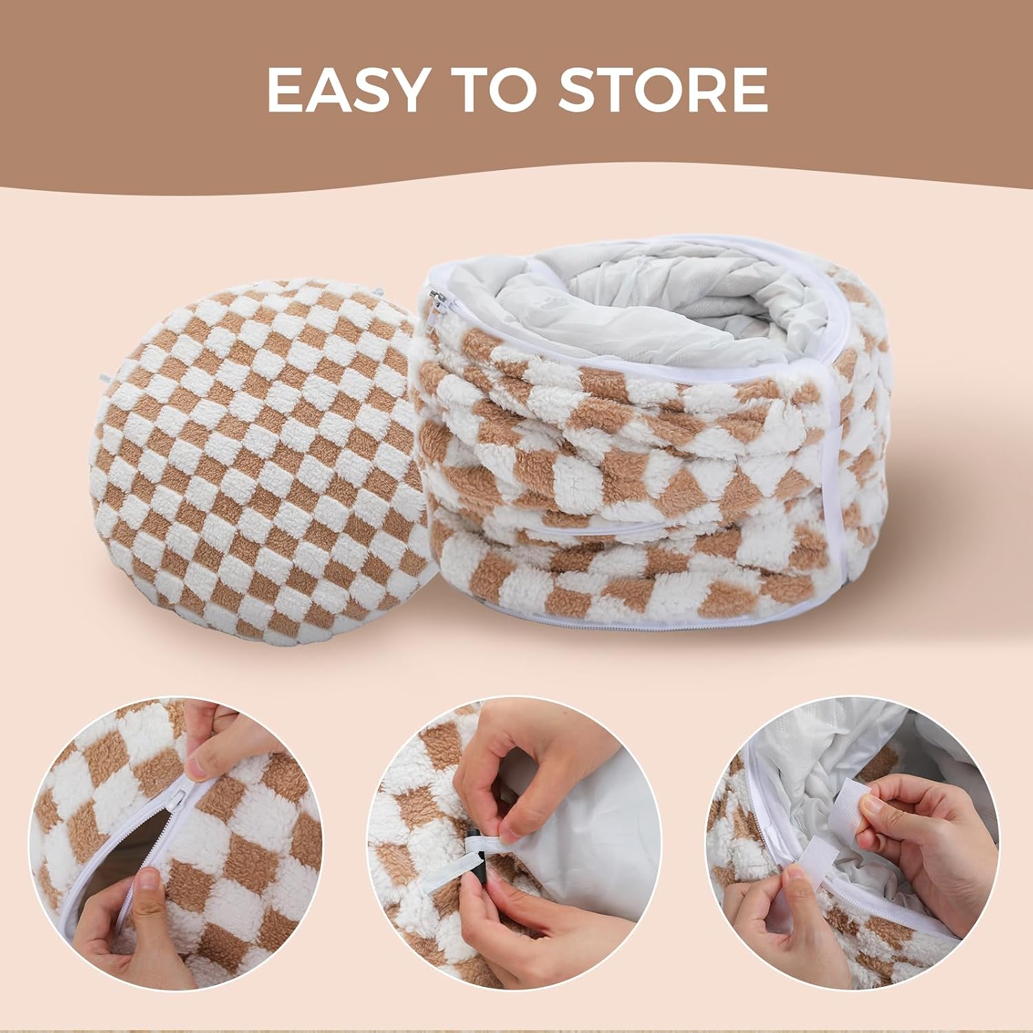 Detalle de PAWZ Road Plush Cat Tunnel: 2-in-1 Donut Circle Bed, 85 cm (Brown)