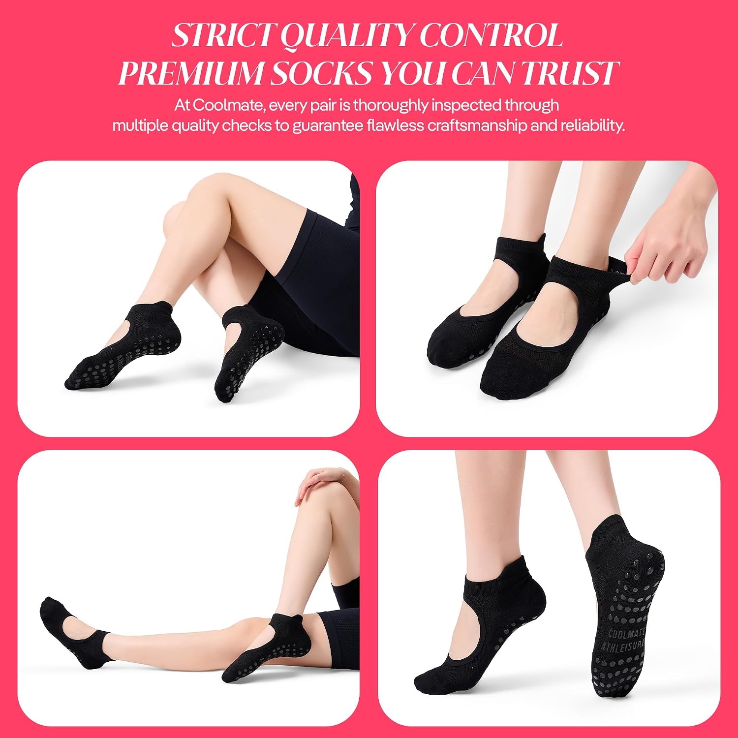 Detalle 1 de CoolMate Pilates Grip Socks, Cotton-Polyester Blend