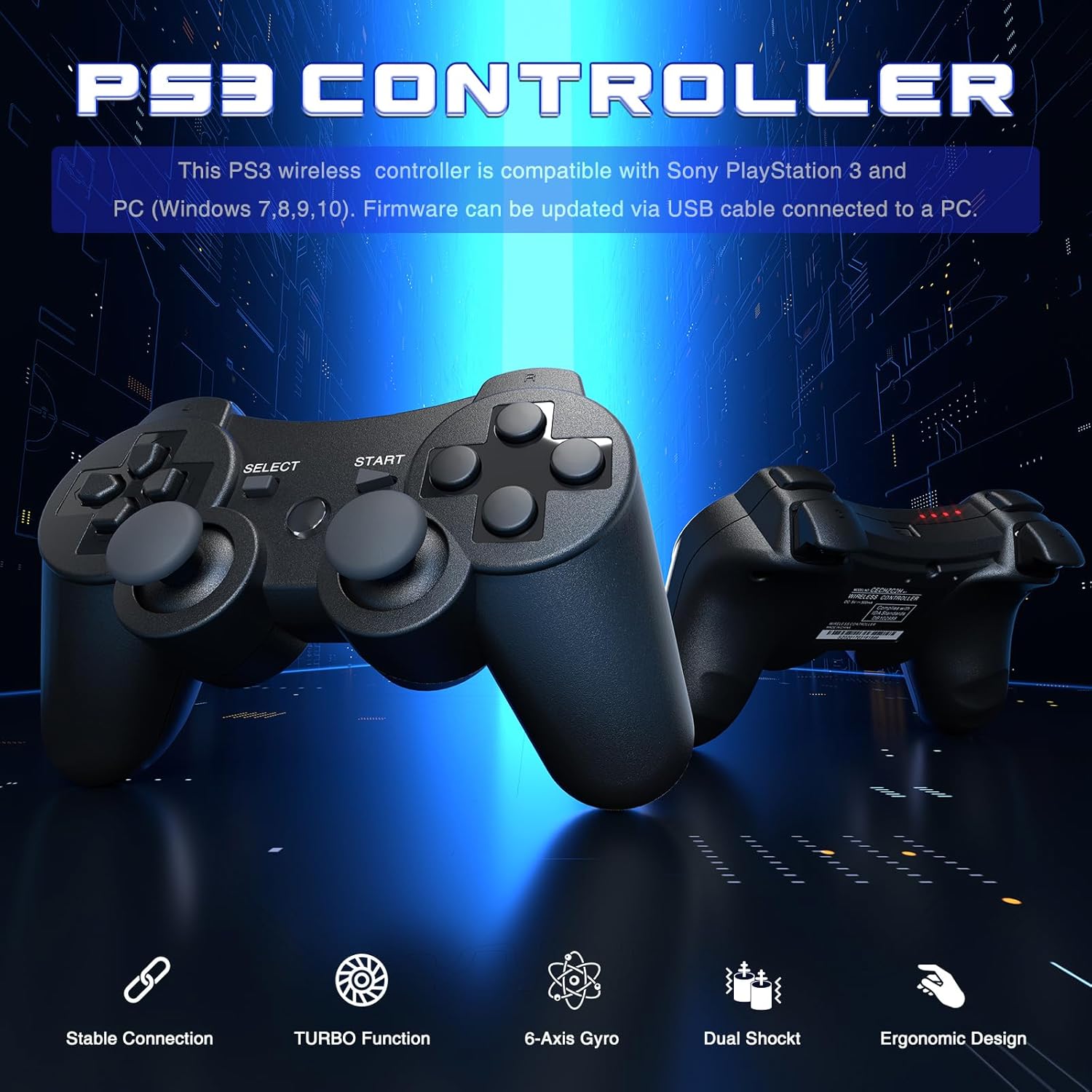 Thumbnail 1 de Sefitopher Wireless Controller for PS3 – Bluetooth Gamepad with DualShock Feel and USB Charging Cable