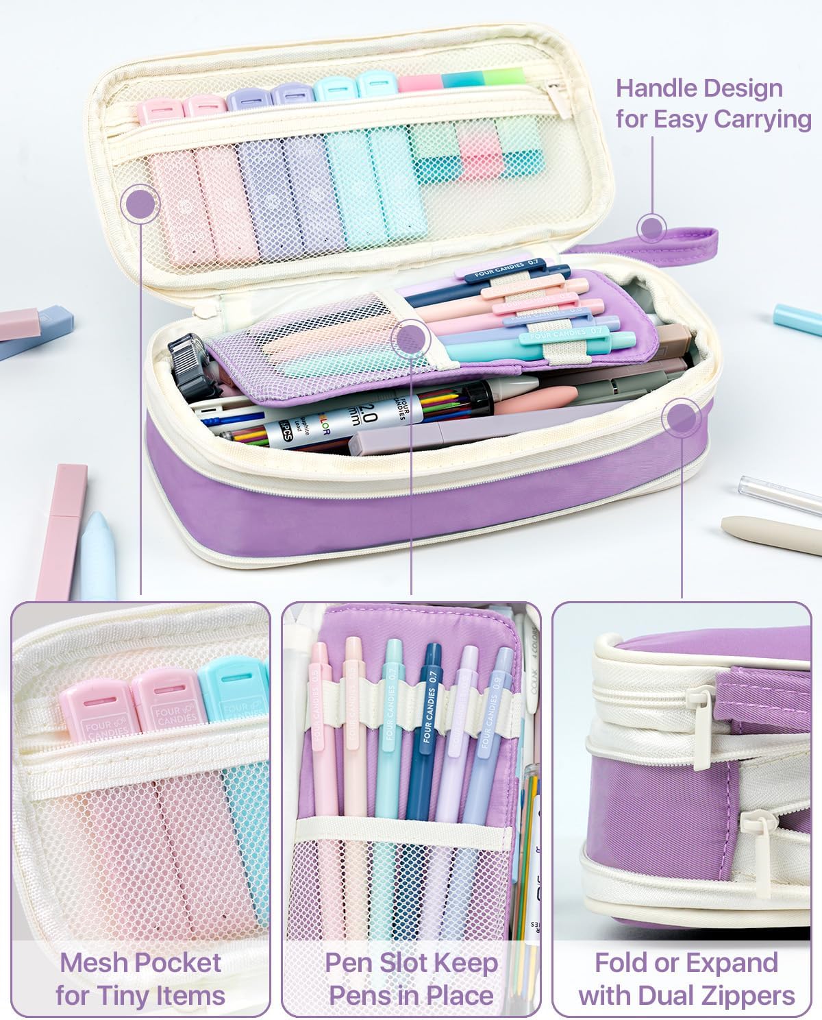 Thumbnail 3 de Four Candies 56 PCS Aesthetic School Supplies Set with Pencil Case (Purple)