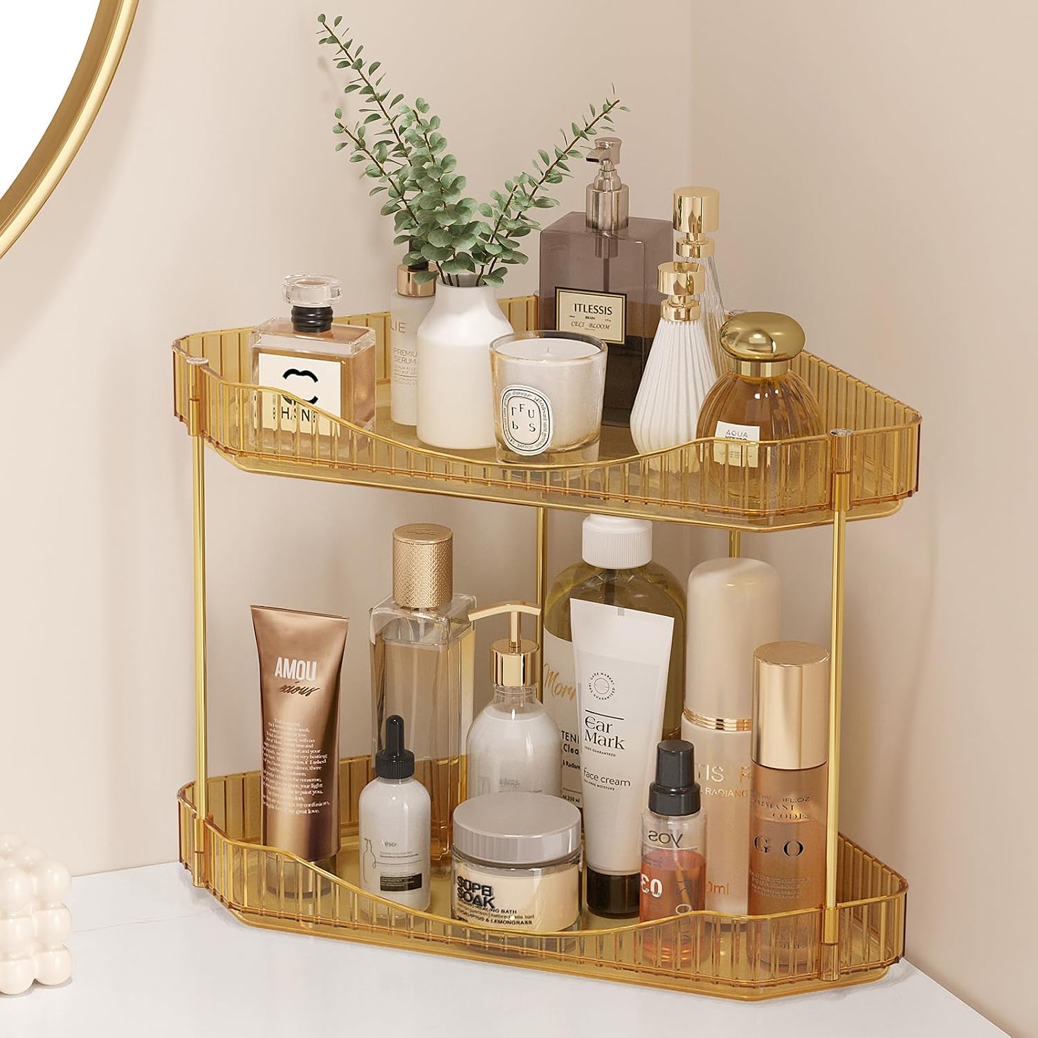 Detalle de Lifewit 24022 2-Tier Corner Organiser, Gold Plastic Shelf